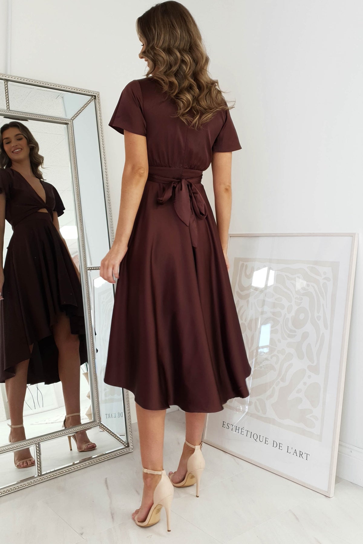 Maleri Satin Midi Dress | Chocolate-Oh Hello Clothing