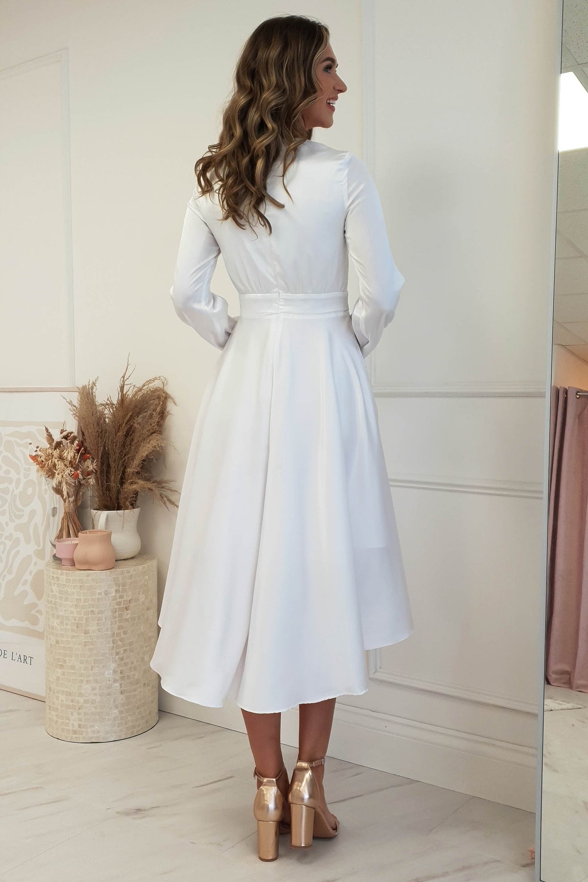 Nicola Satin Tie Front Midi Dress | White-Oh Hello Clothing