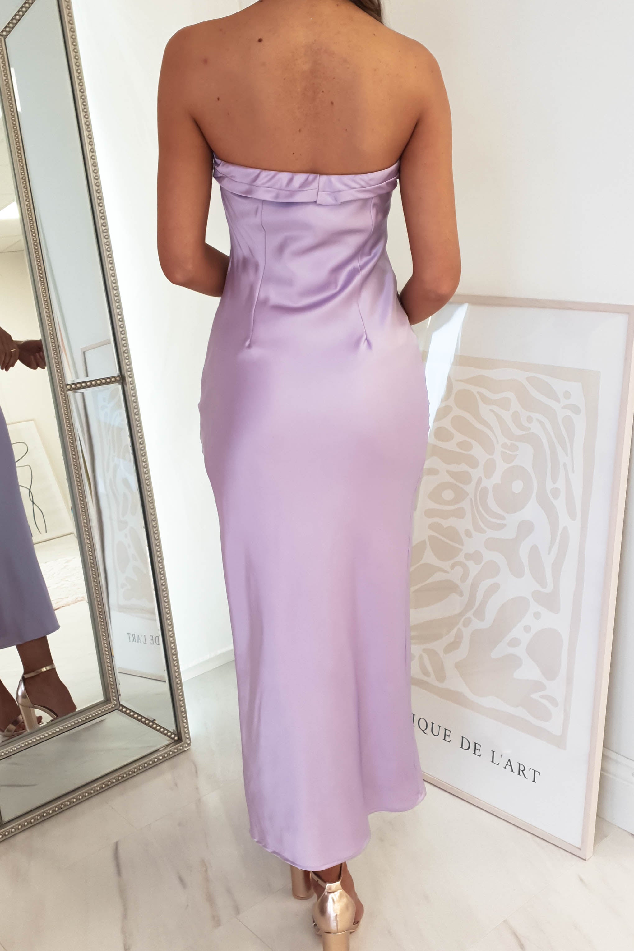 Allegra Strapless Satin Midi Dress | Lilac | Oh Hello Clothing | XS (6)