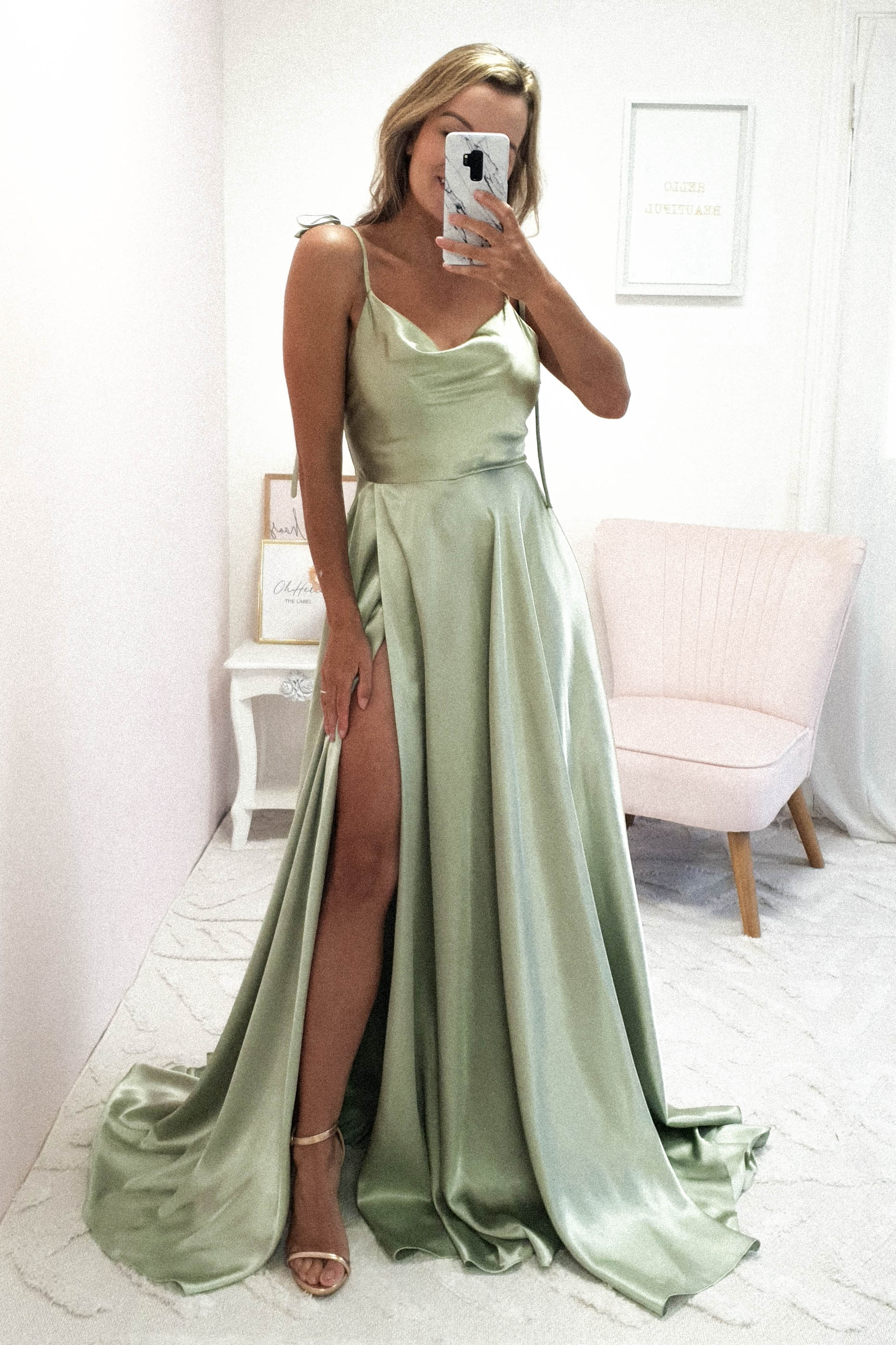 Anna Cowl Neckline Gown | Sage | Oh Hello Clothing | XS (6)