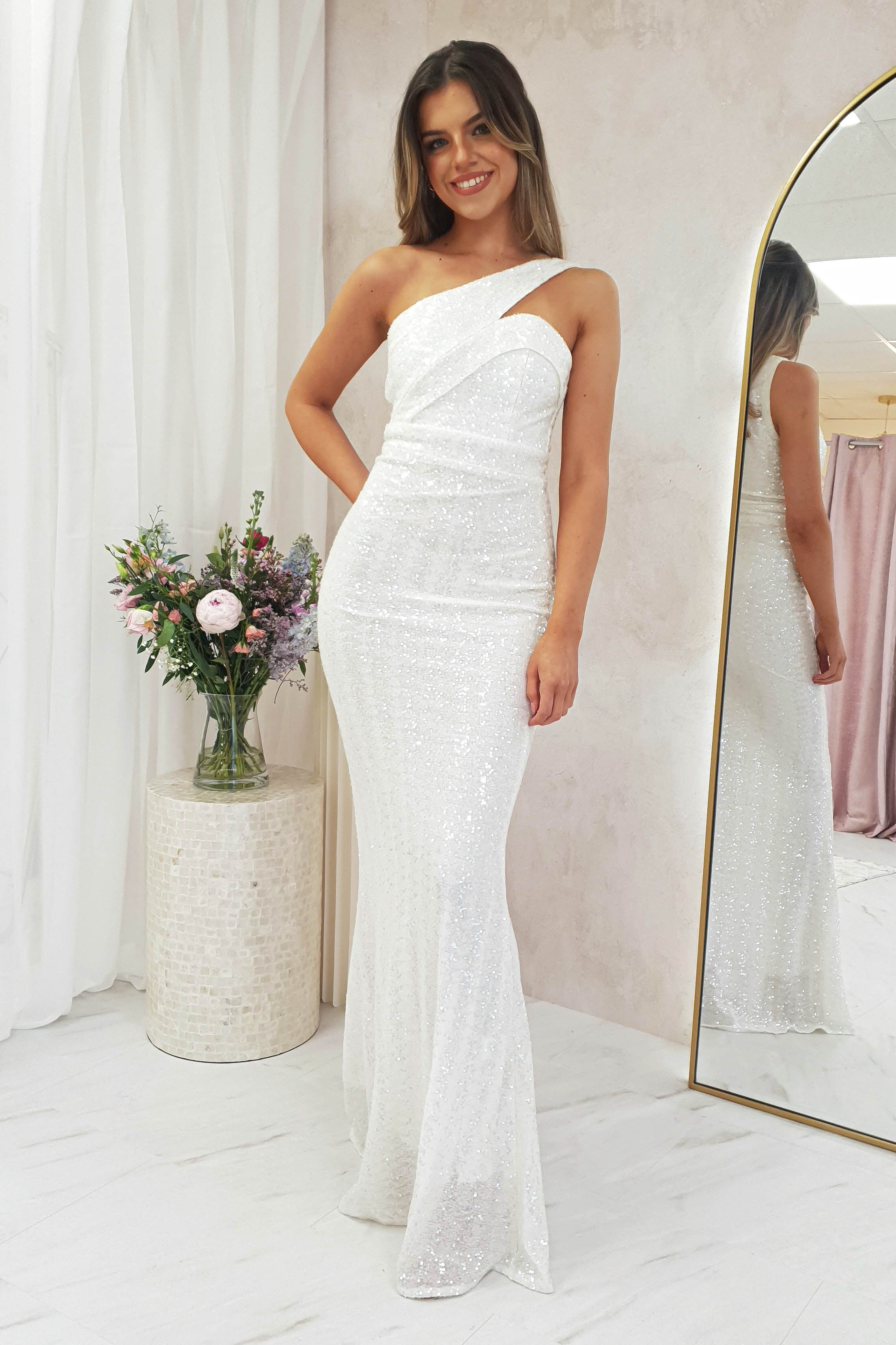 Chastine Sequin Gown | White | Oh Hello Clothing | XS (6)