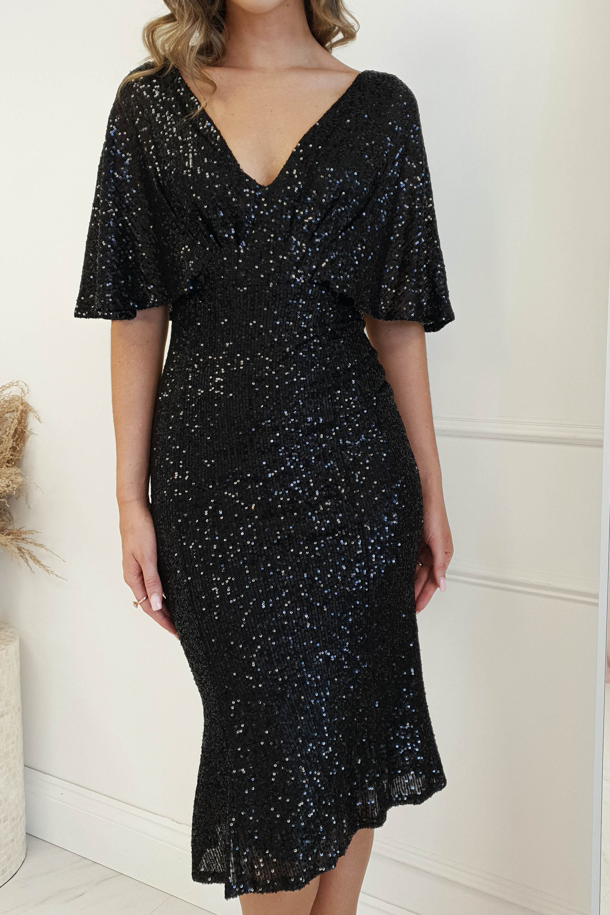 Alvara Sequin Midi Dress | Black | Oh Hello Clothing | XS (6)