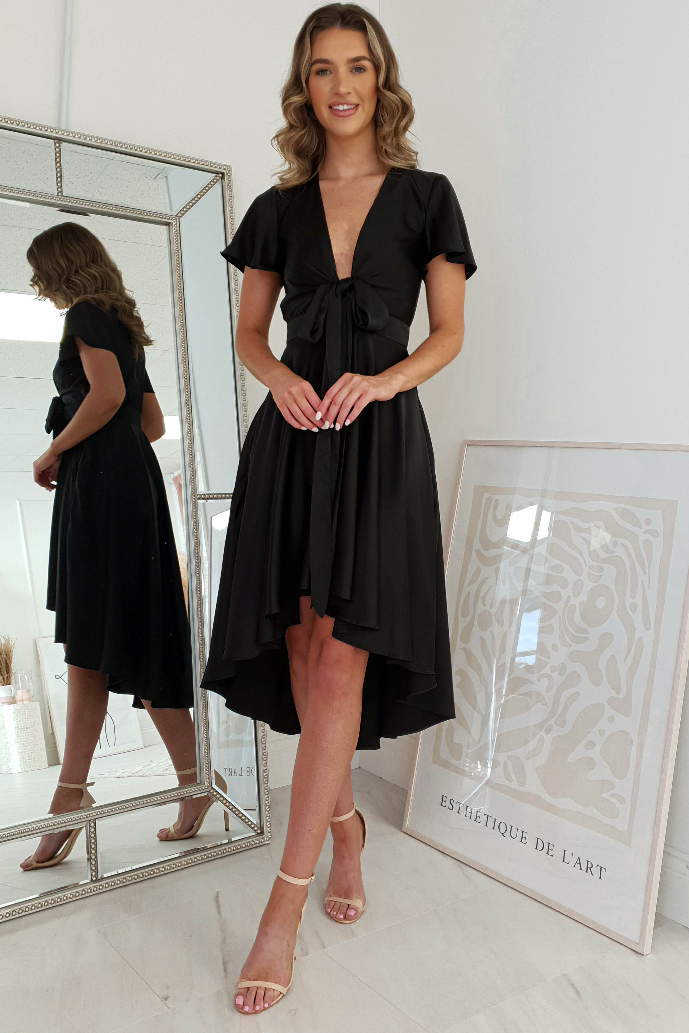 Maleri Satin Midi Dress | Black | Oh Hello Clothing | XS (6)