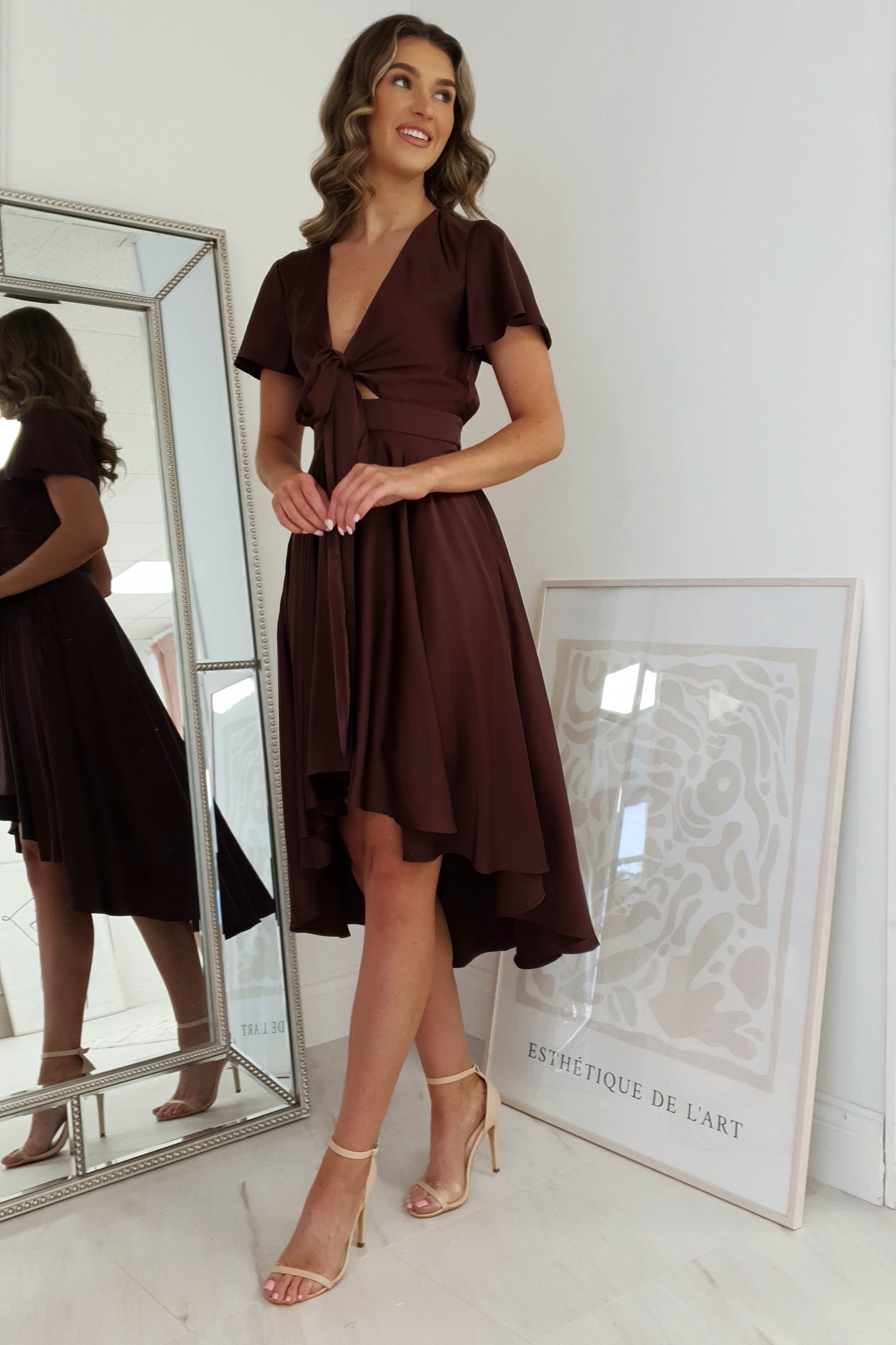 Maleri Satin Midi Dress | Chocolate | Oh Hello Clothing | XS (6)
