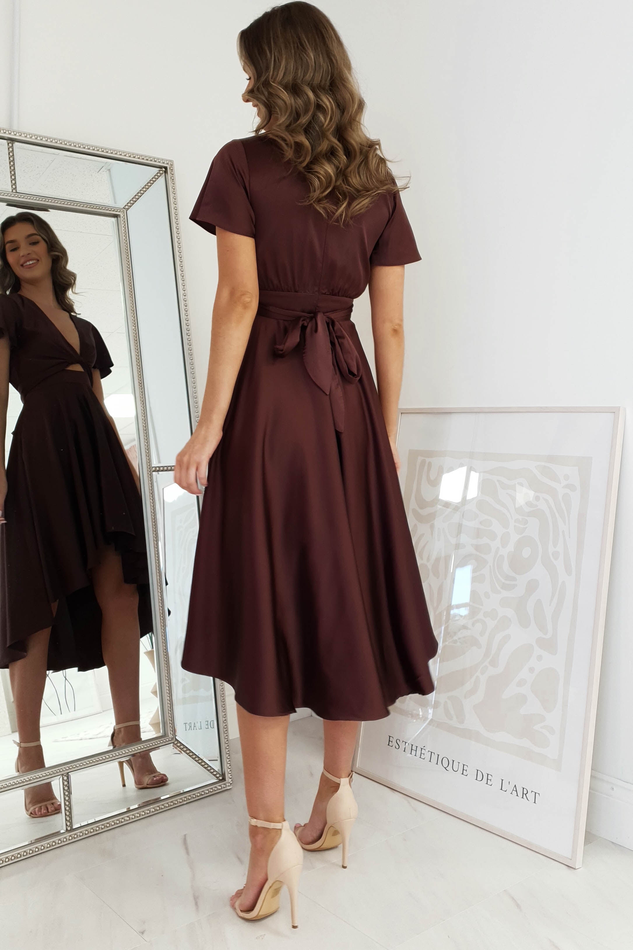 Maleri Satin Midi Dress | Chocolate | Oh Hello Clothing | XS (6)