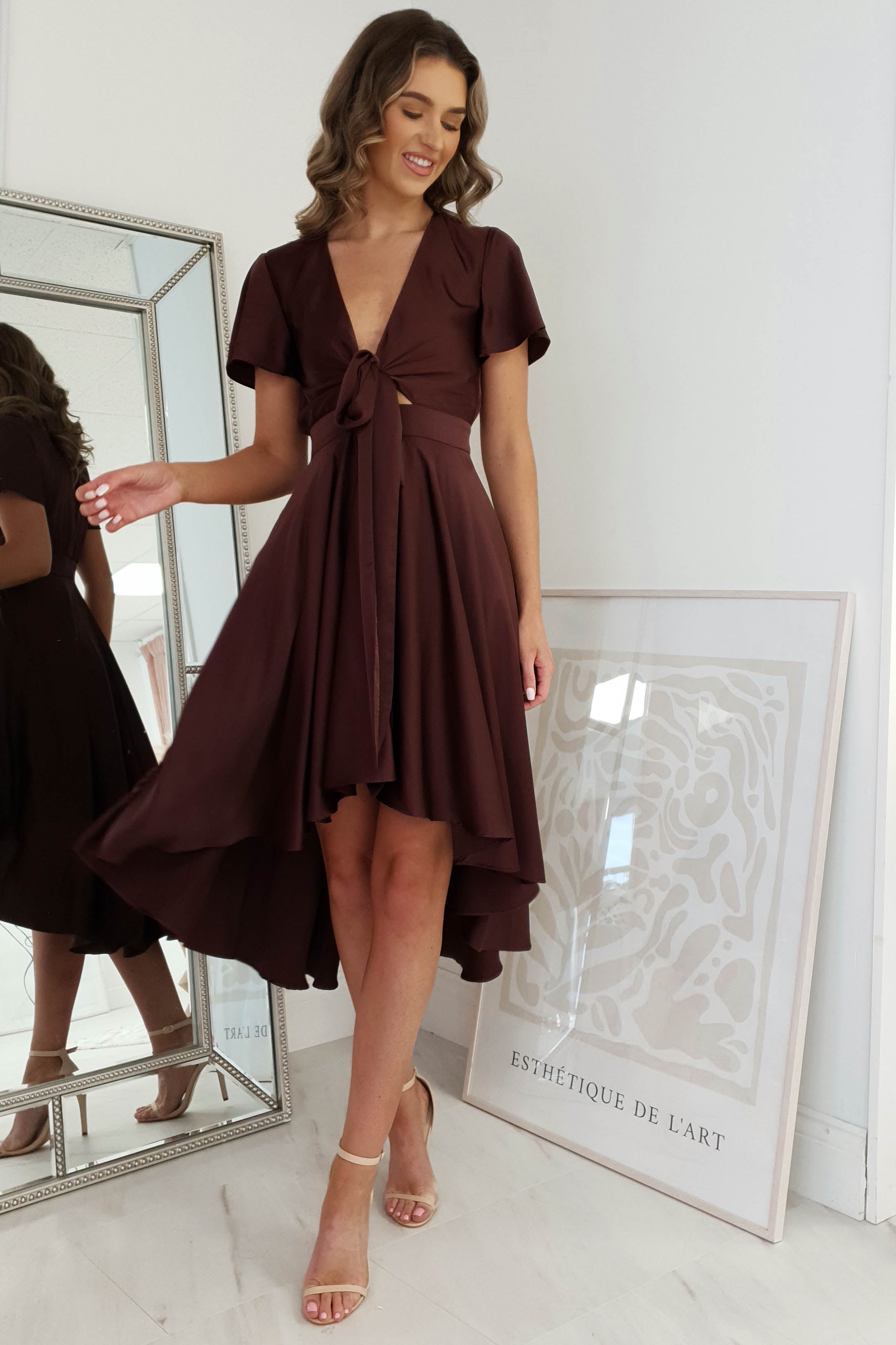 Maleri Satin Midi Dress | Chocolate | Oh Hello Clothing | XS (6)