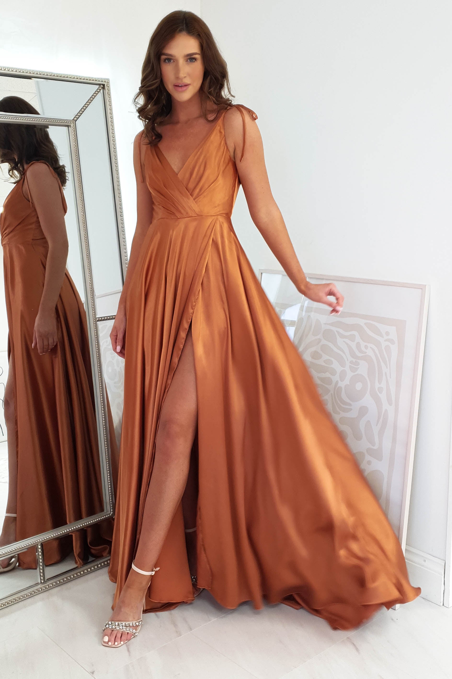 Orange satin outlet gown