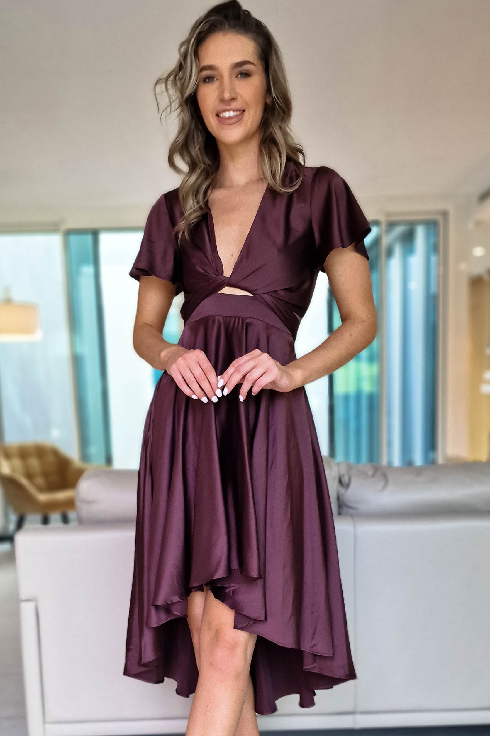 Maleri Satin Midi Dress | Chocolate | Oh Hello Clothing | XS (6)