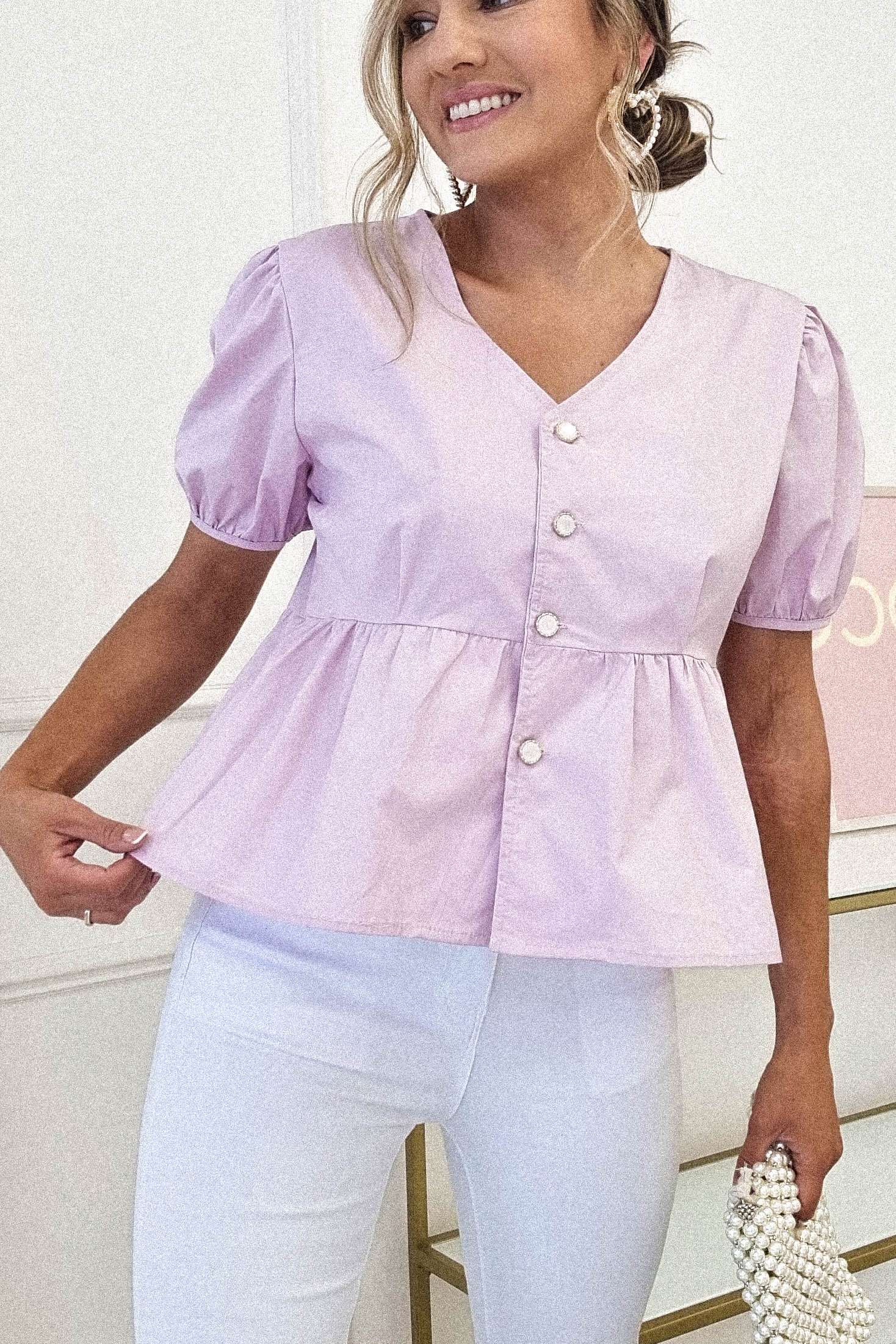 Minnie Bow Detail Blouse | Lilac | Oh Hello Clothing | ONE SIZE | 6 - 12