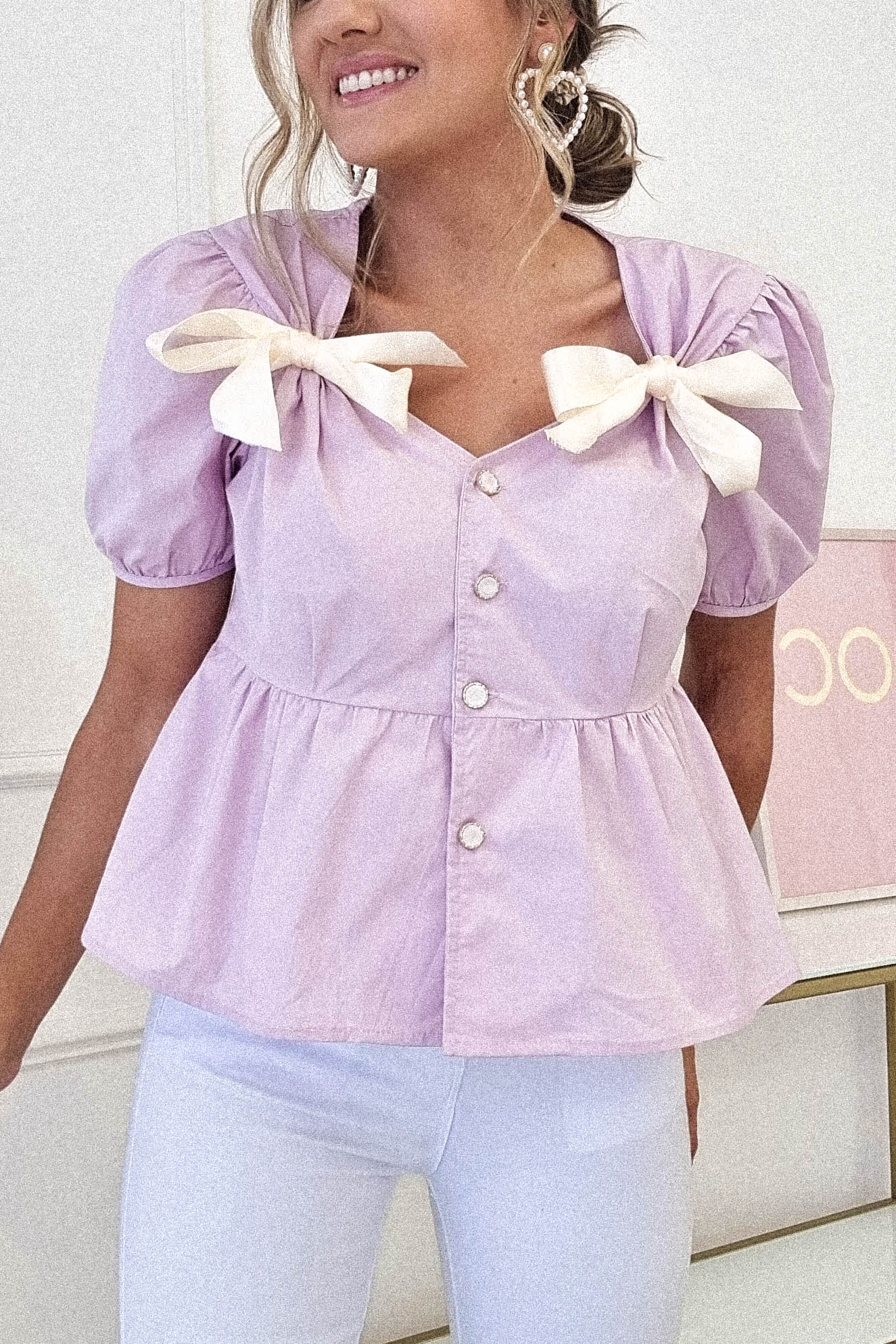 Minnie Bow Detail Blouse | Lilac | Oh Hello Clothing | ONE SIZE | 6 - 12