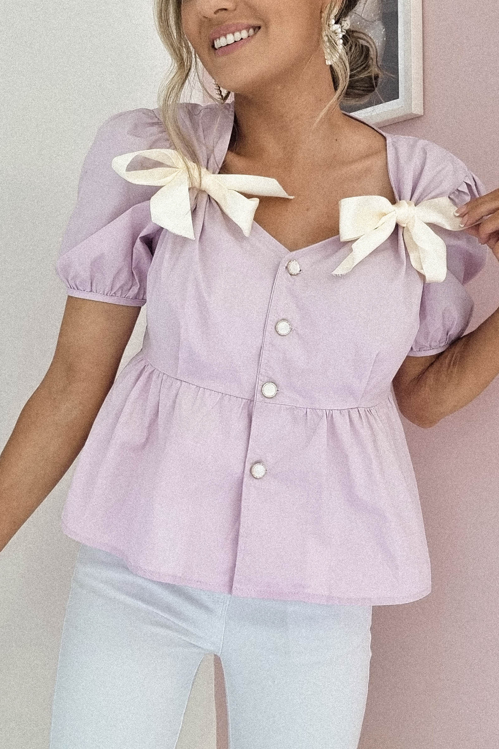 Minnie Bow Detail Blouse | Lilac | Oh Hello Clothing | ONE SIZE | 6 - 12