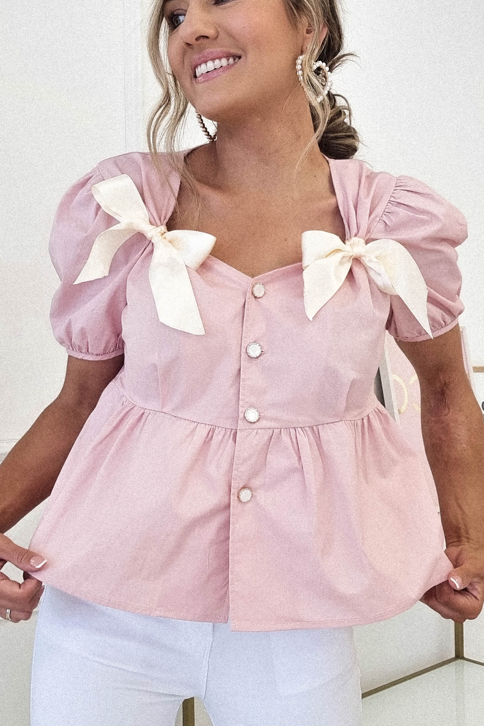 Minnie Bow Detail Blouse | Pink | Oh Hello Clothing | ONE SIZE | 6 - 12