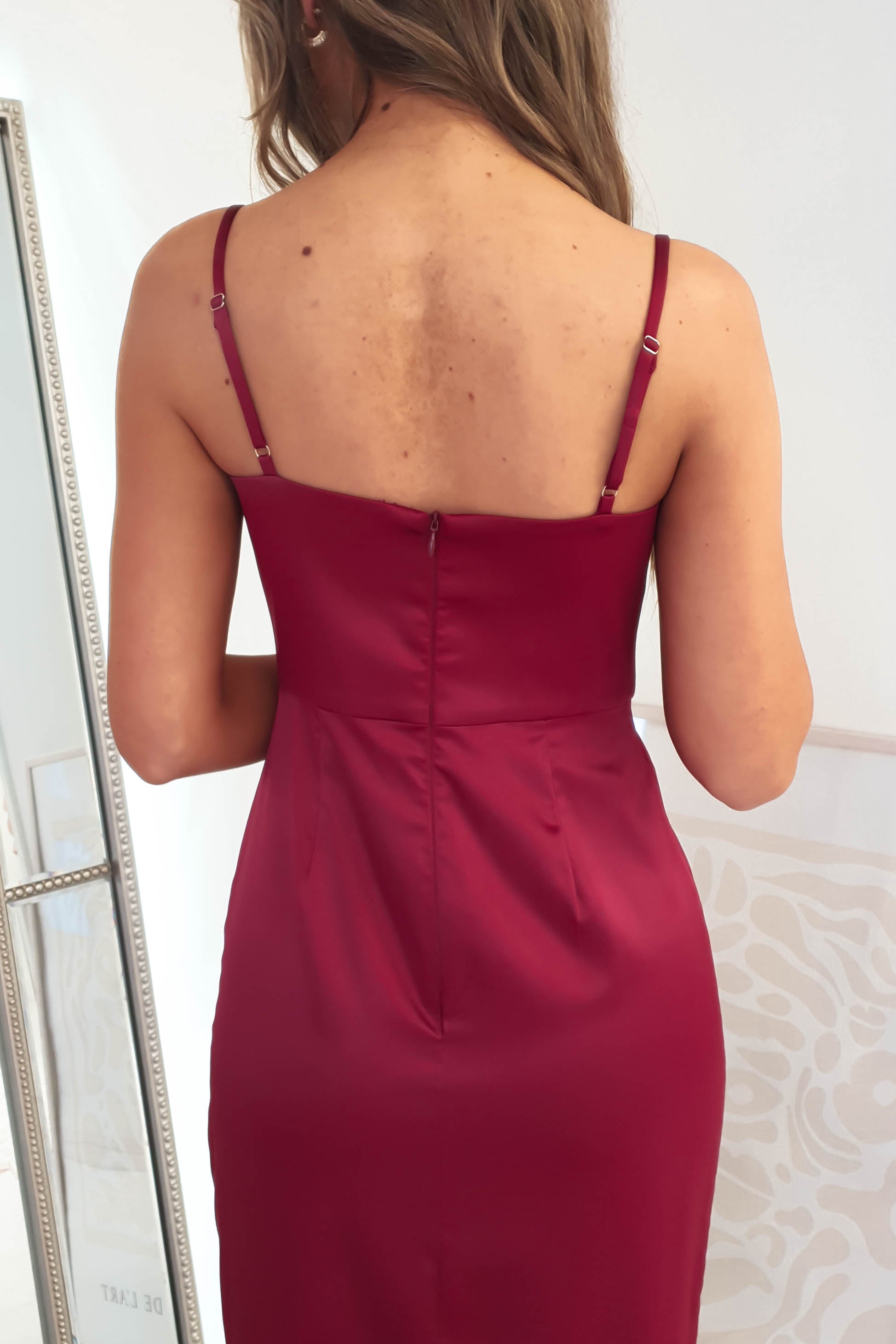 Ravella Soft Satin Maxi Dress | Burgundy | Oh Hello Clothing | XS (6)