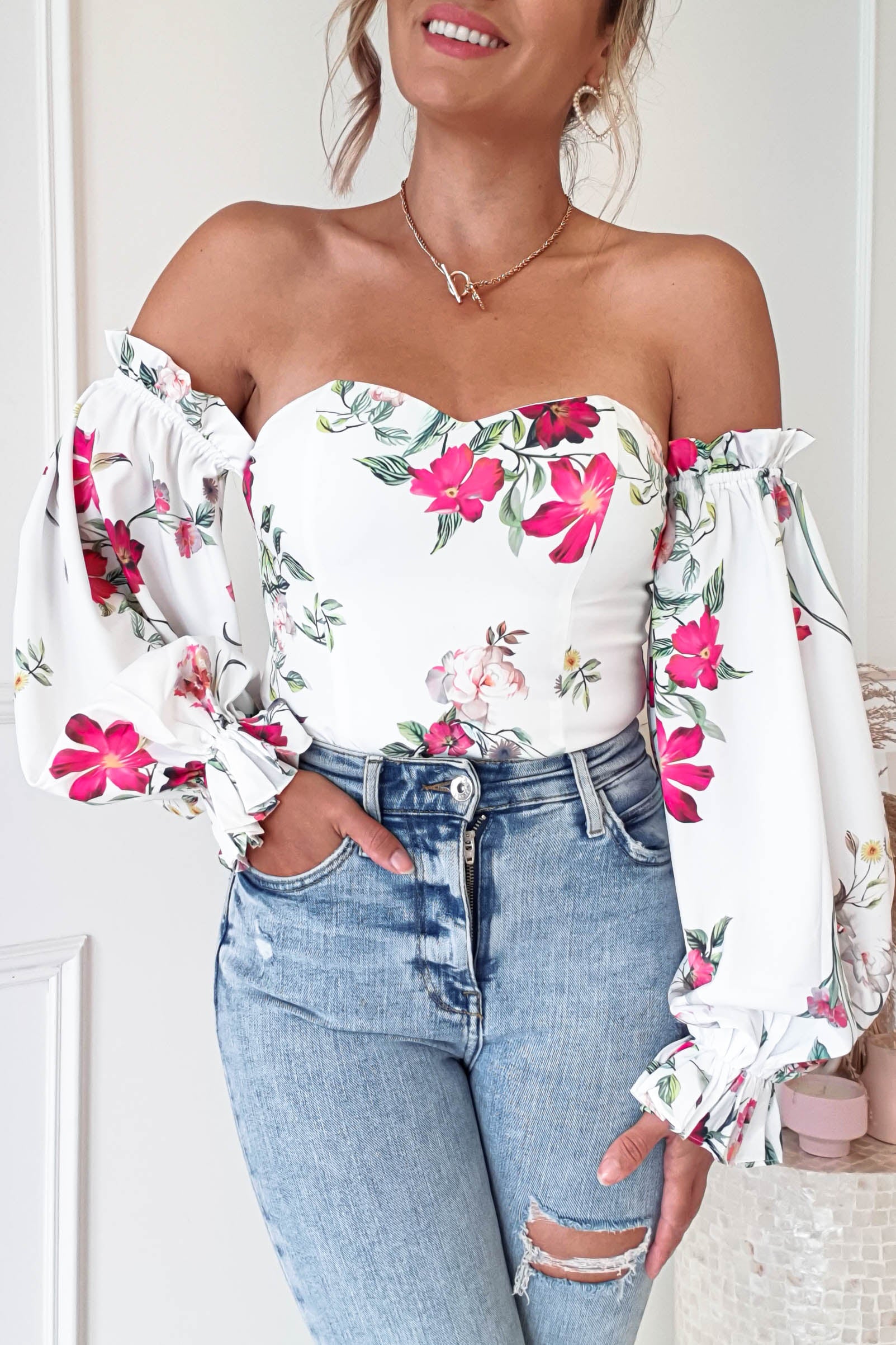 Shani Off The Shoulder Top/Bodysuit | Mixed Print | Oh Hello Clothing | XS (6)