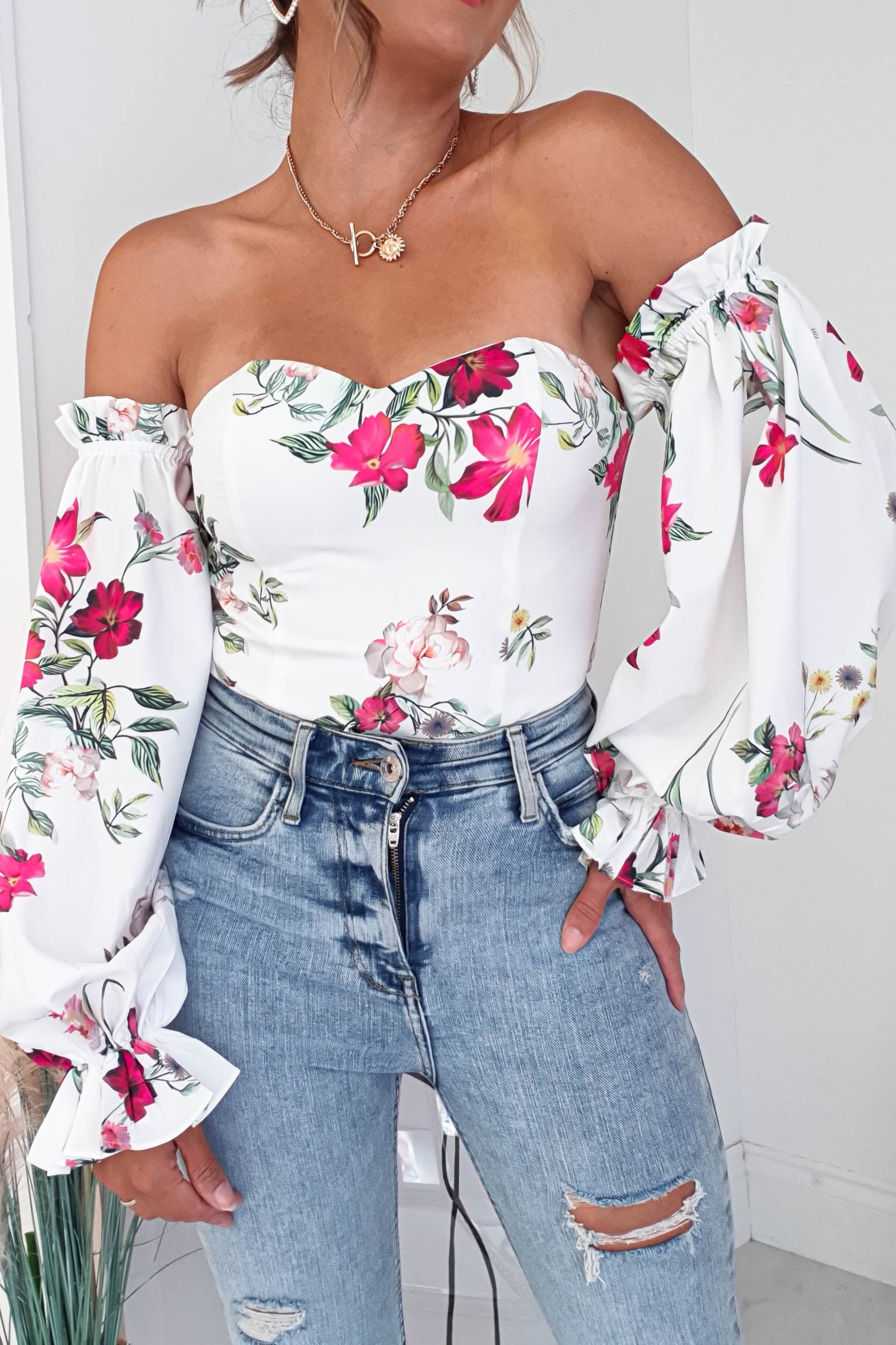 Shani Off The Shoulder Top/Bodysuit | Mixed Print | Oh Hello Clothing | XS (6)