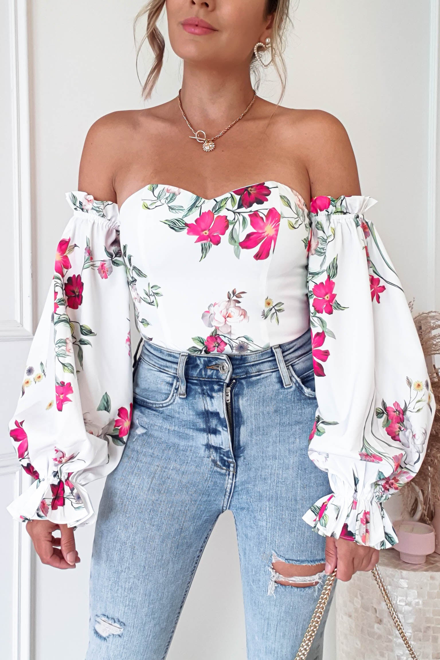 Shani Off The Shoulder Top/Bodysuit | Mixed Print | Oh Hello Clothing | XS (6)