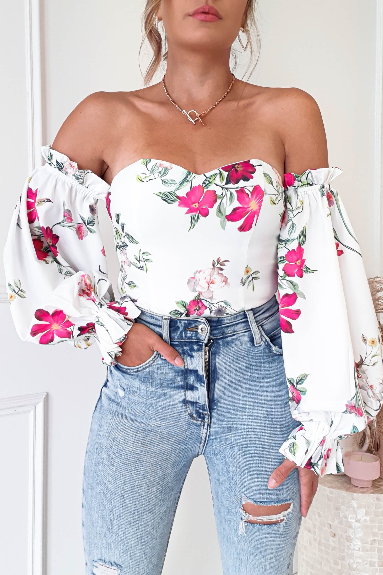 Shani Off The Shoulder Top/Bodysuit | Mixed Print | Oh Hello Clothing | XS (6)