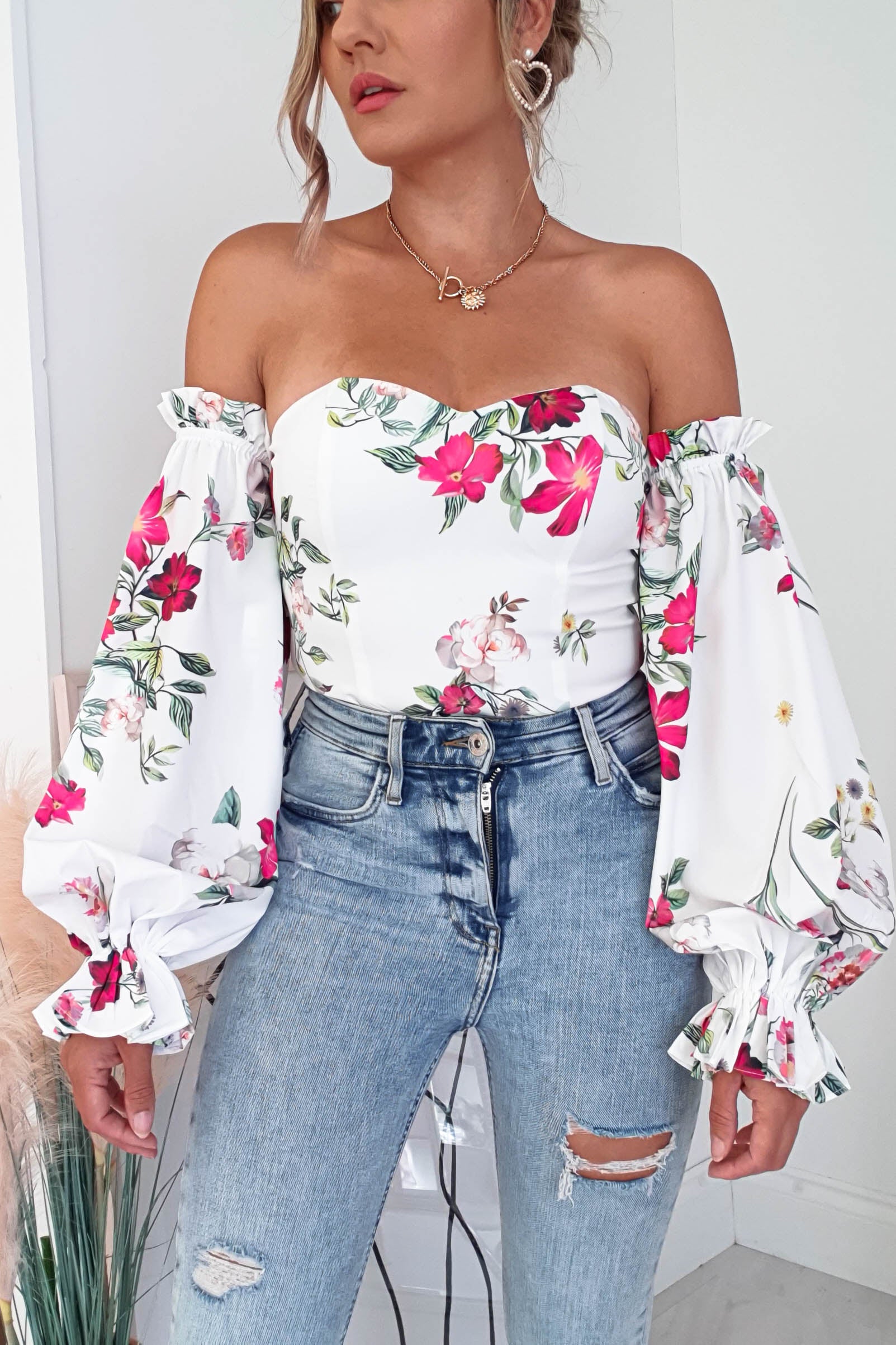 Shani Off The Shoulder Top/Bodysuit | Mixed Print