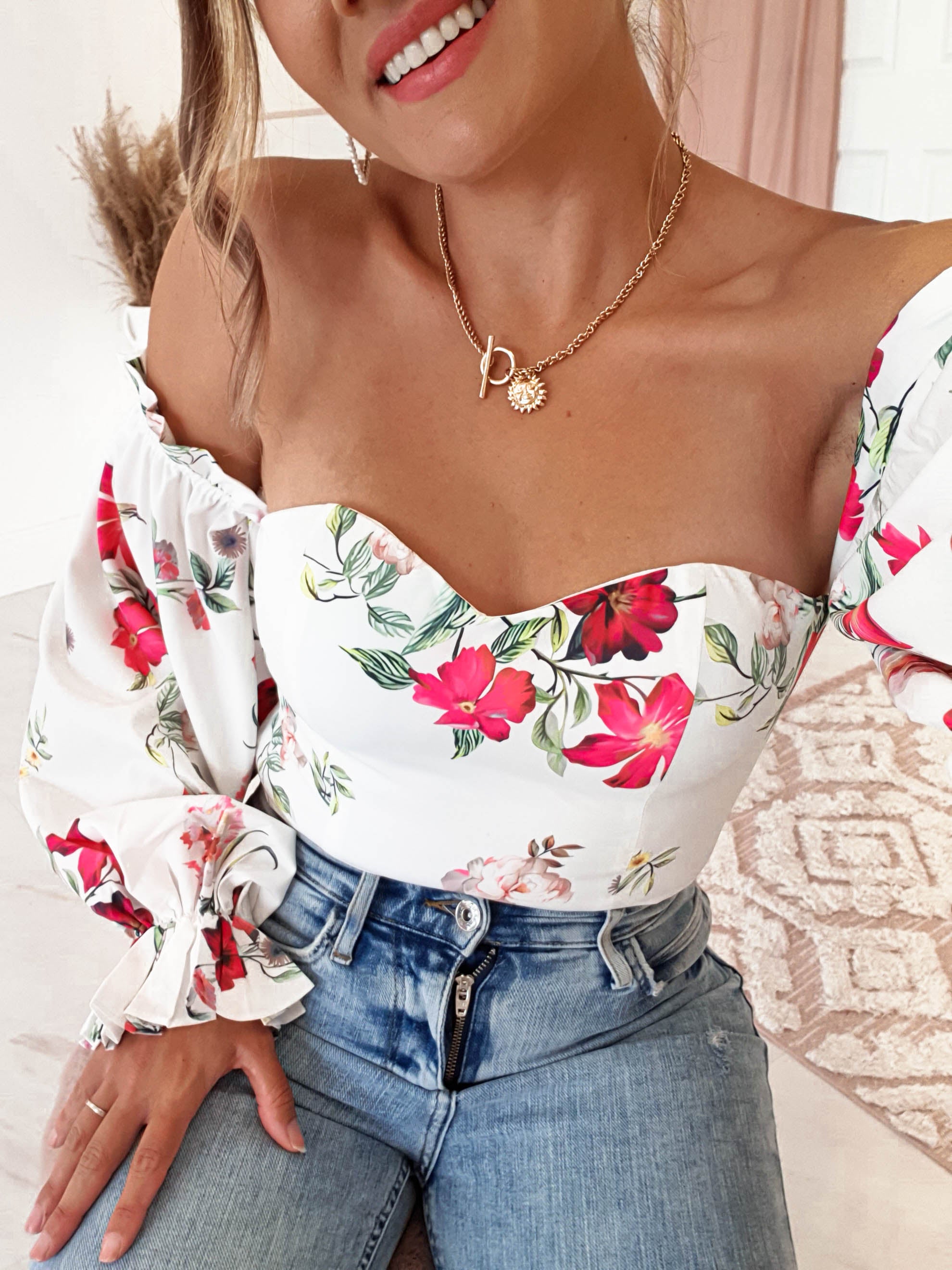 Shani Off The Shoulder Top/Bodysuit | Mixed Print | Oh Hello Clothing | XS (6)