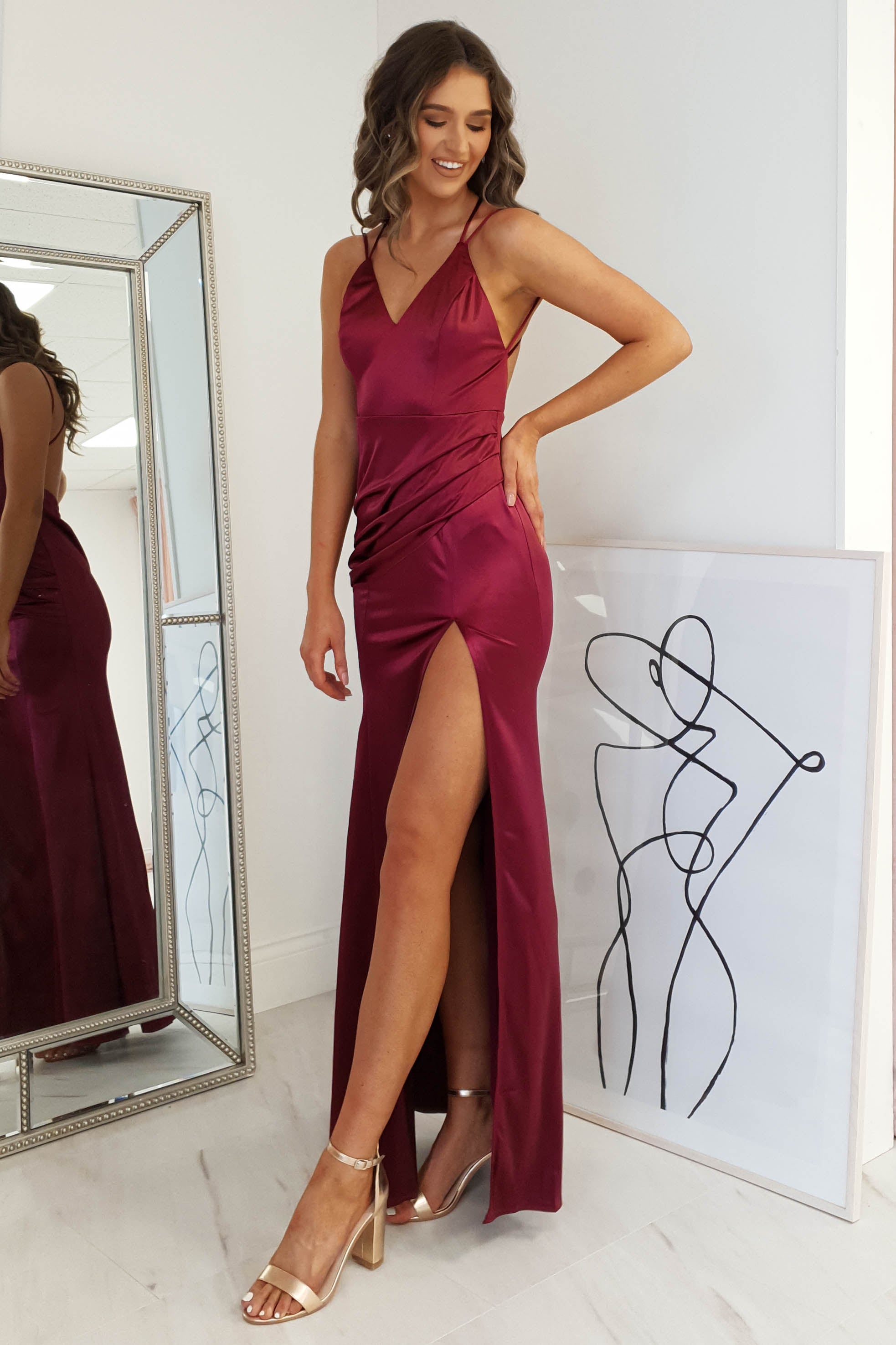 Satin dress hot sale burgundy