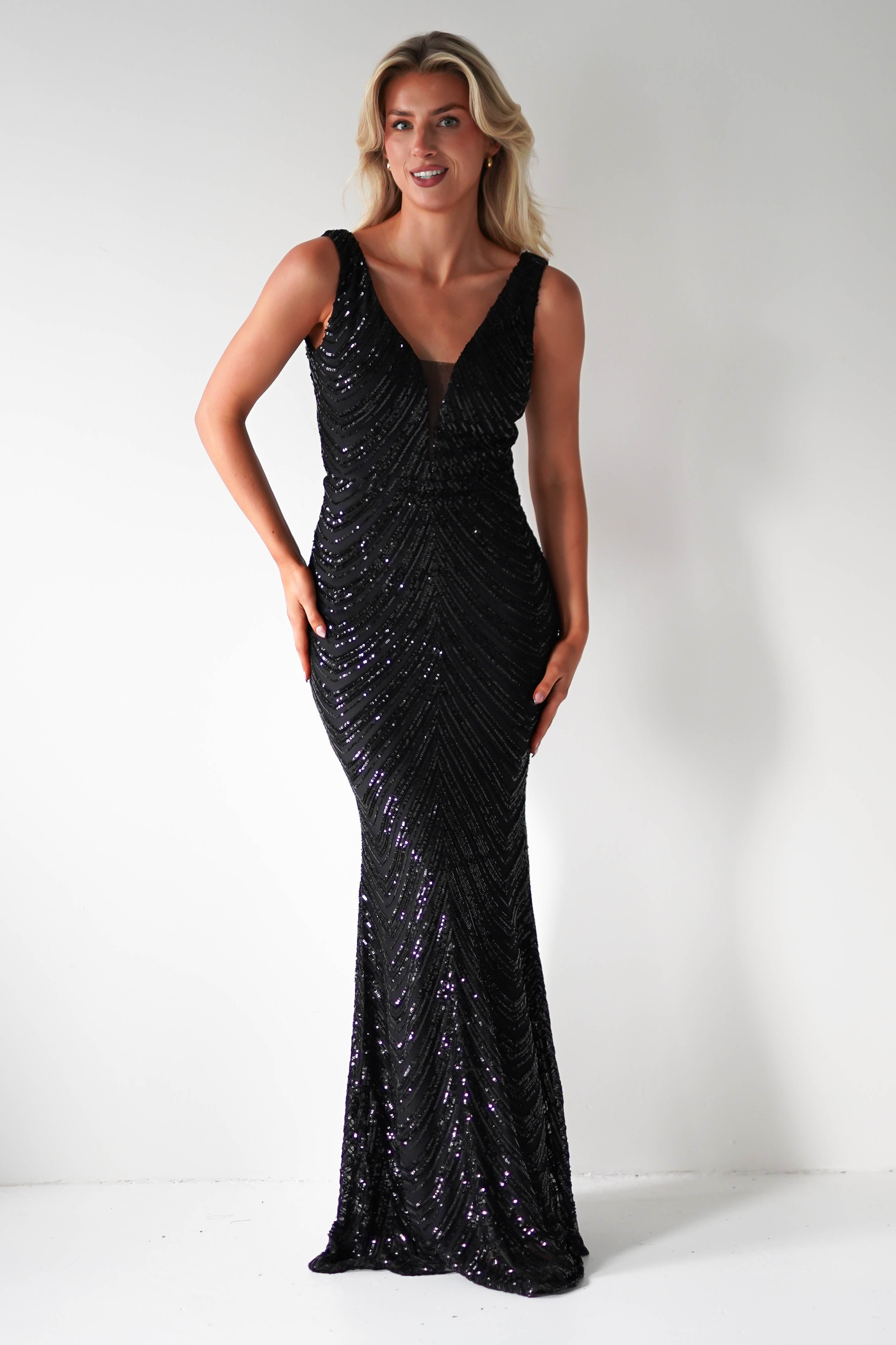 Julietta Sequin Bodycon Maxi Dress | Black