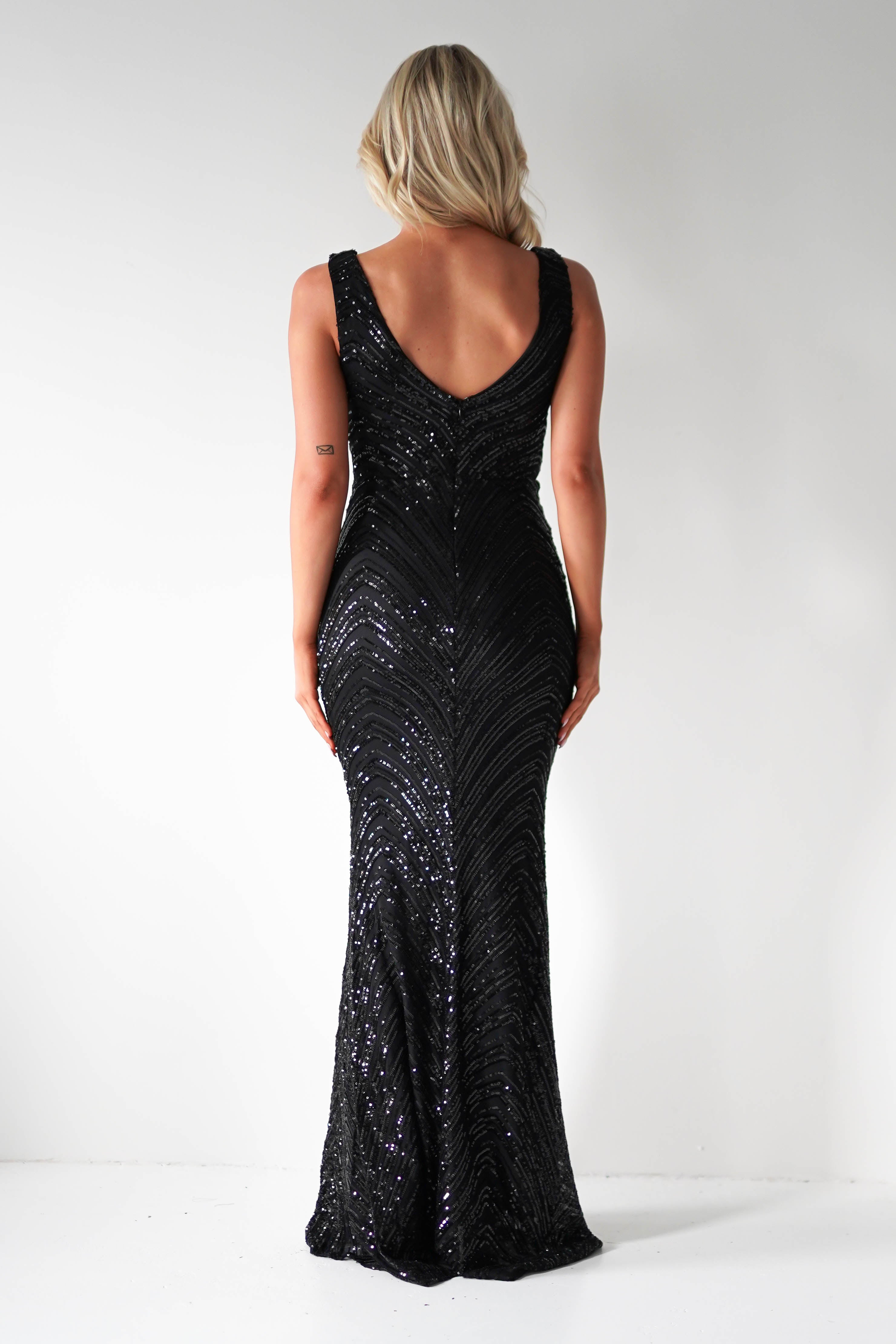 Julietta Sequin Bodycon Maxi Dress | Black