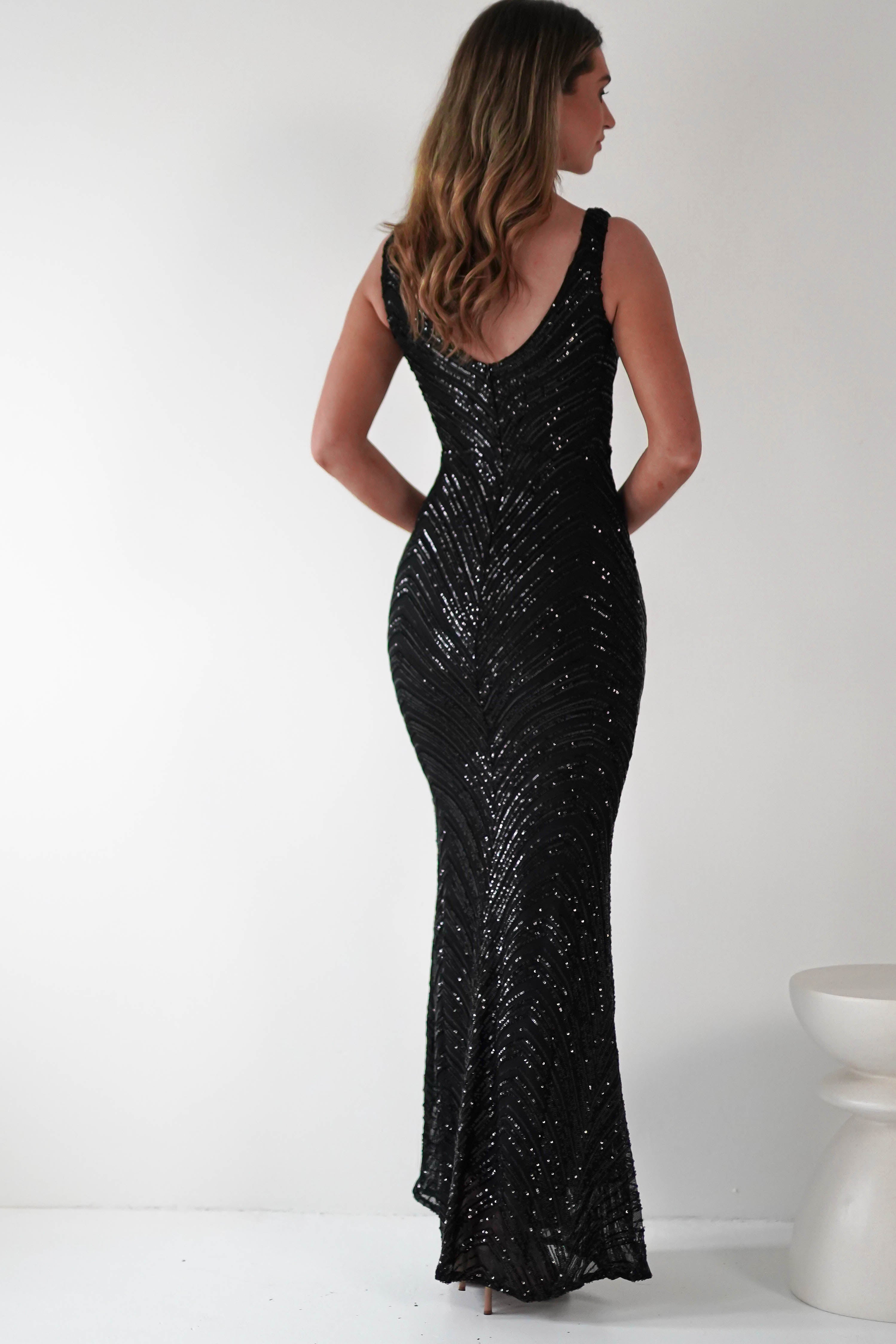 Julietta Sequin Bodycon Maxi Dress | Black