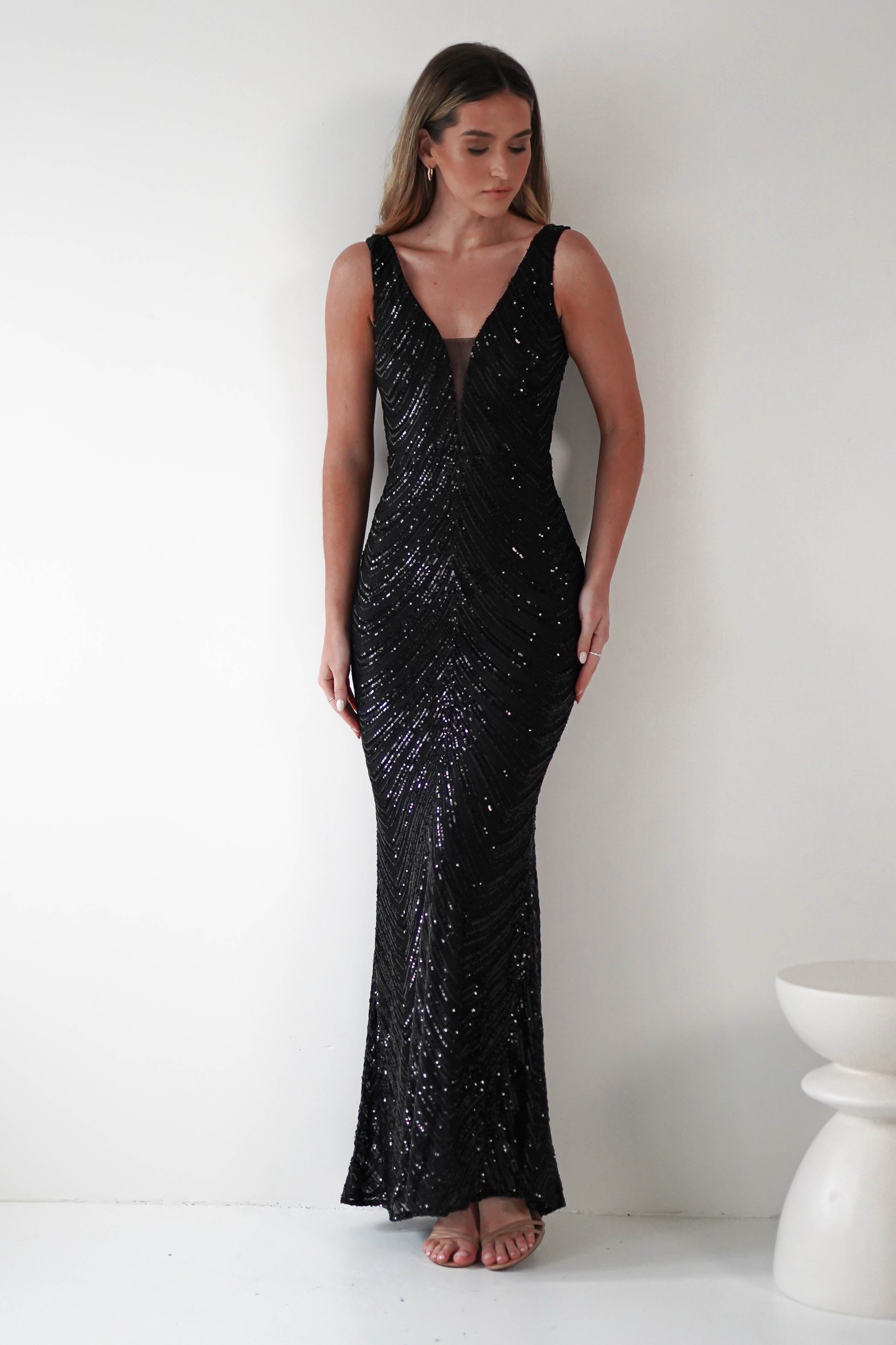 Julietta Sequin Bodycon Maxi Dress | Black