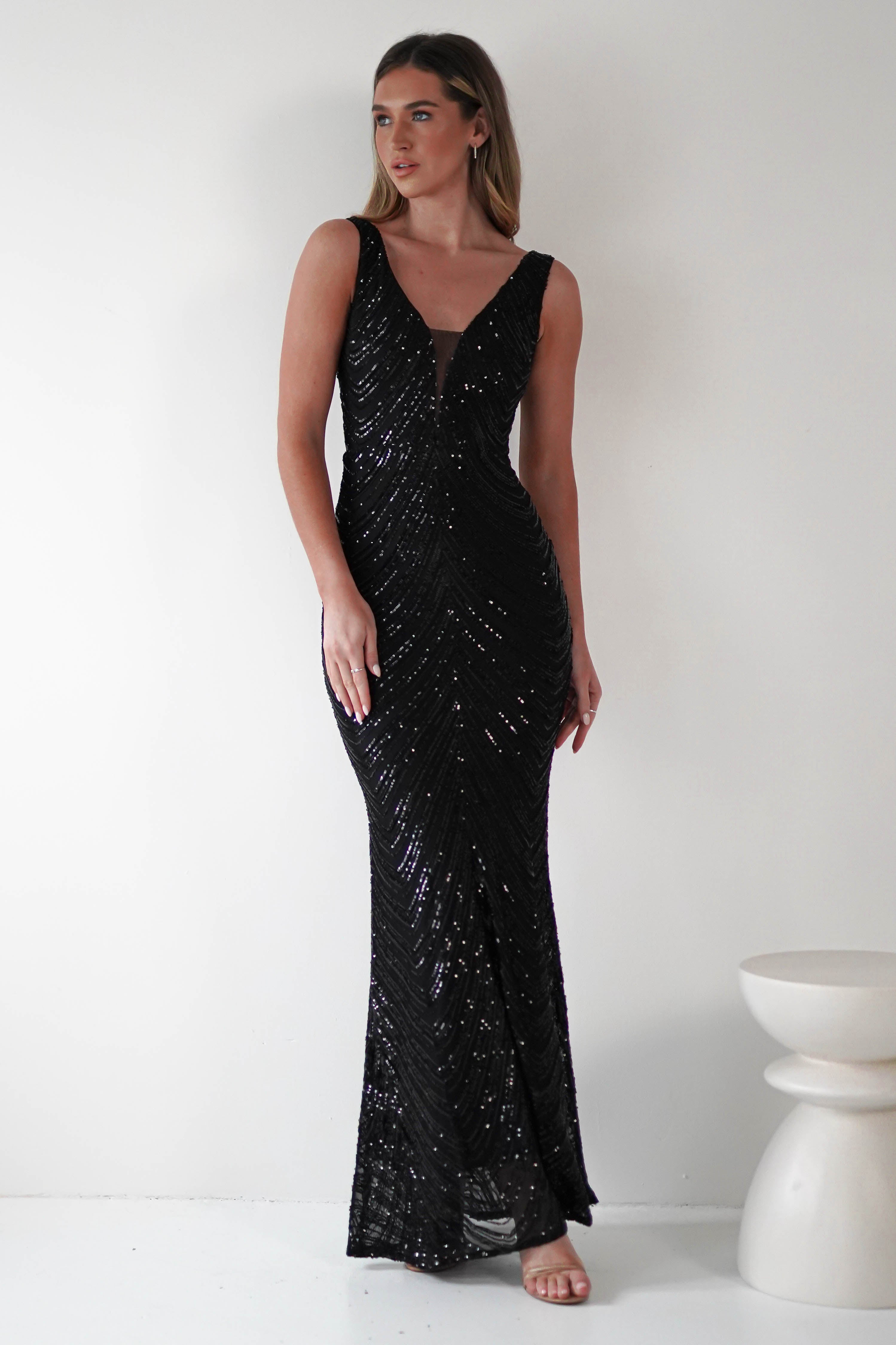 Julietta Sequin Bodycon Maxi Dress | Black