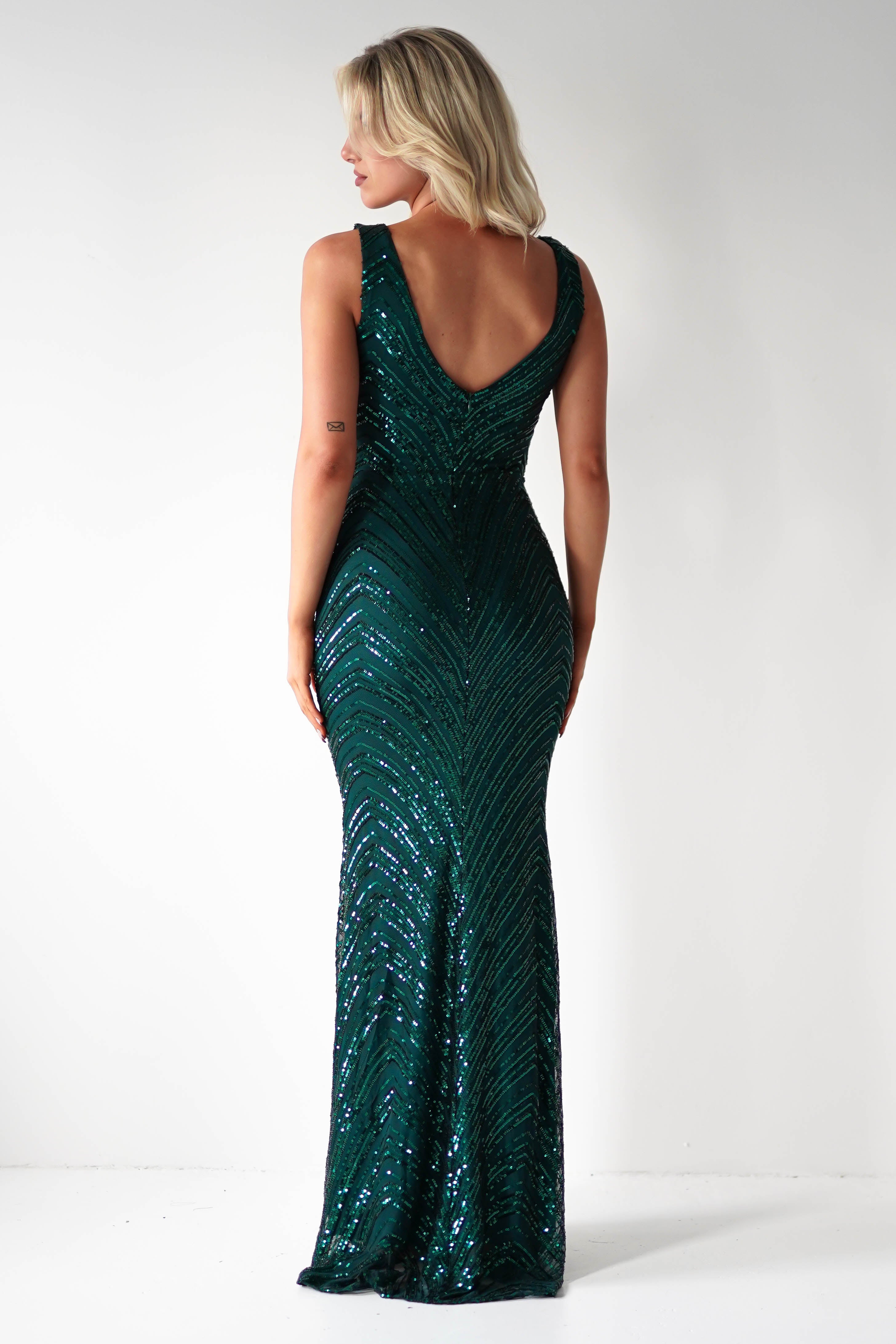 Julietta Sequin Bodycon Maxi Dress | Emerald Green