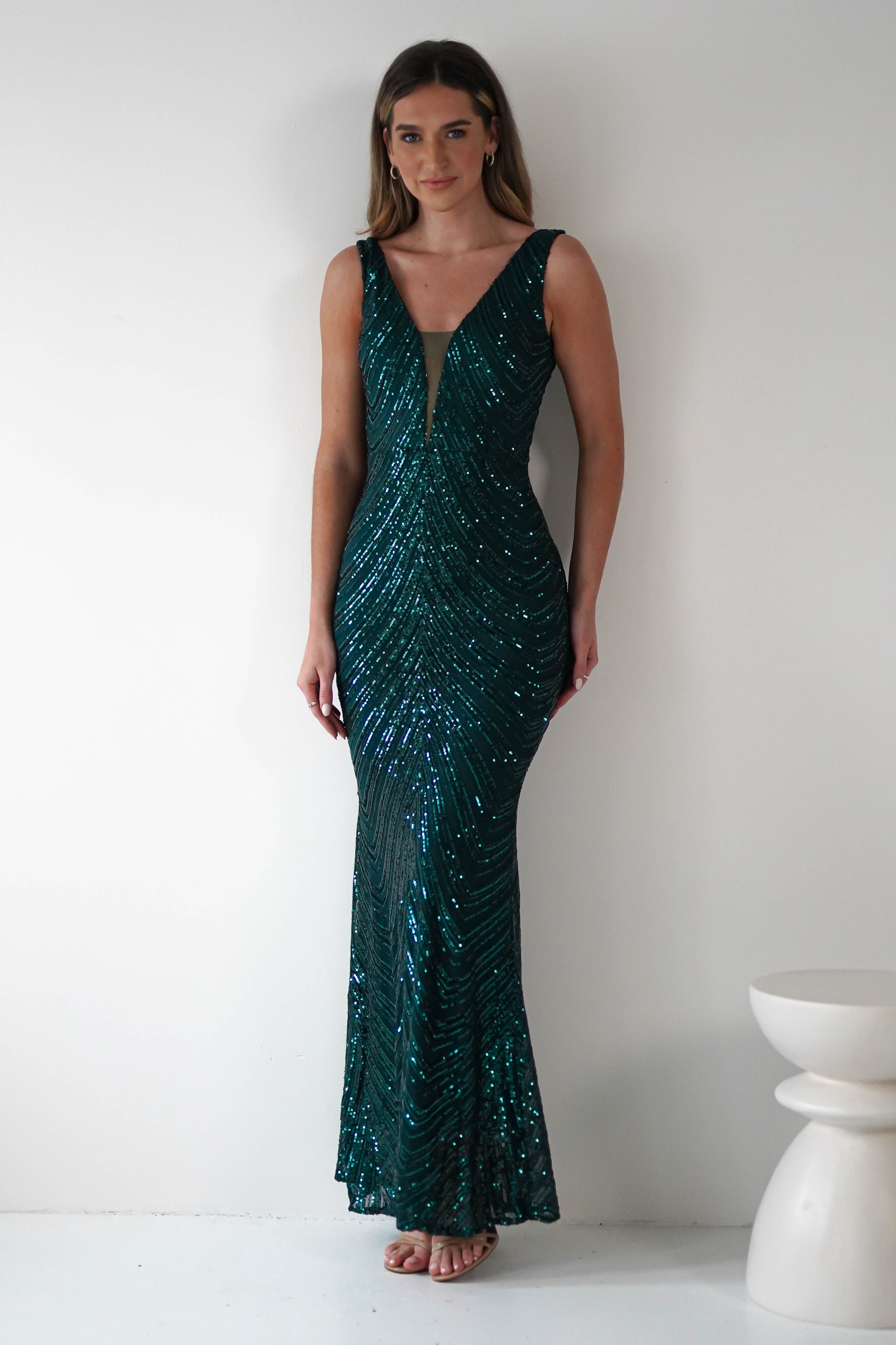 Julietta Sequin Bodycon Maxi Dress | Emerald Green