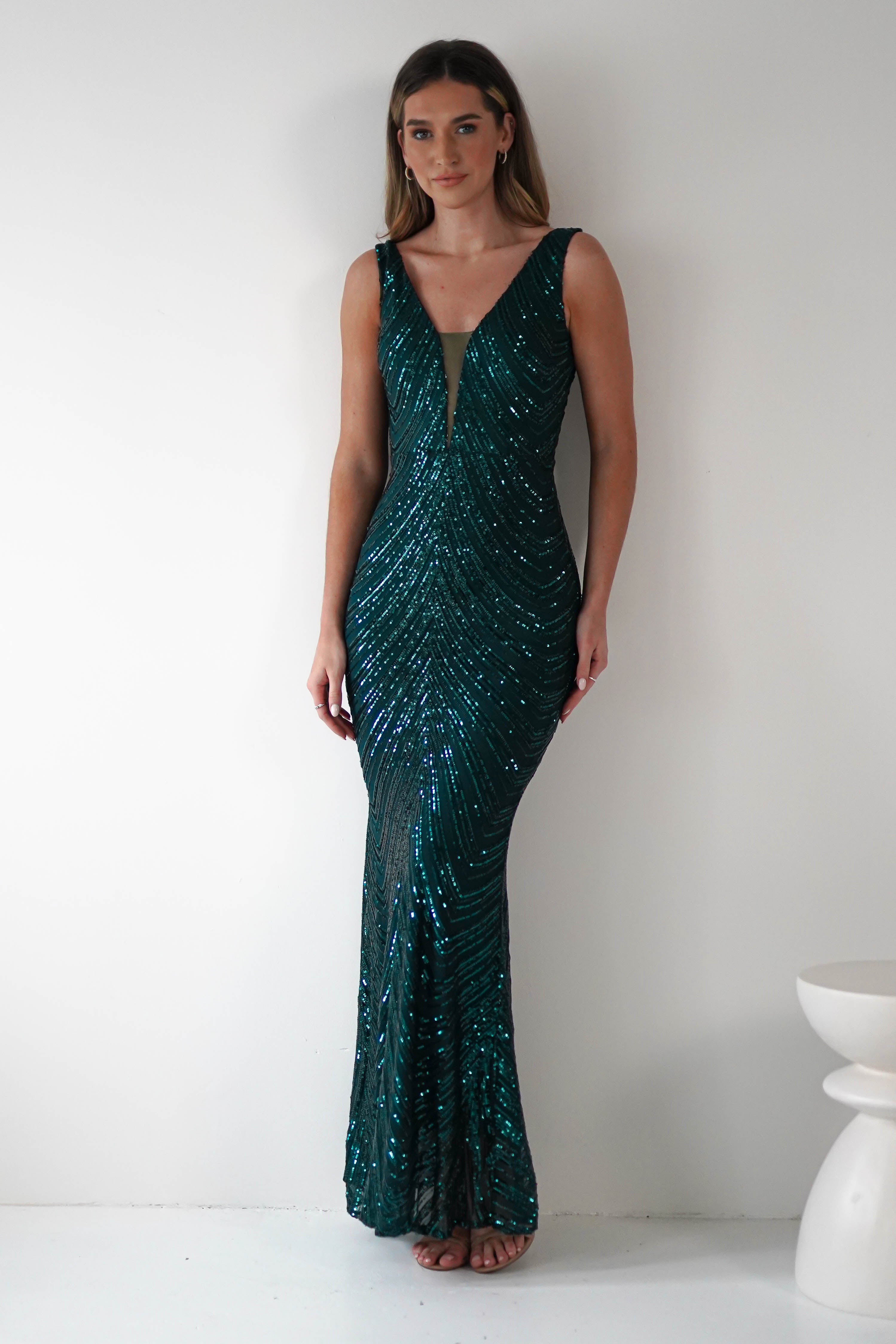 Julietta Sequin Bodycon Maxi Dress | Emerald Green