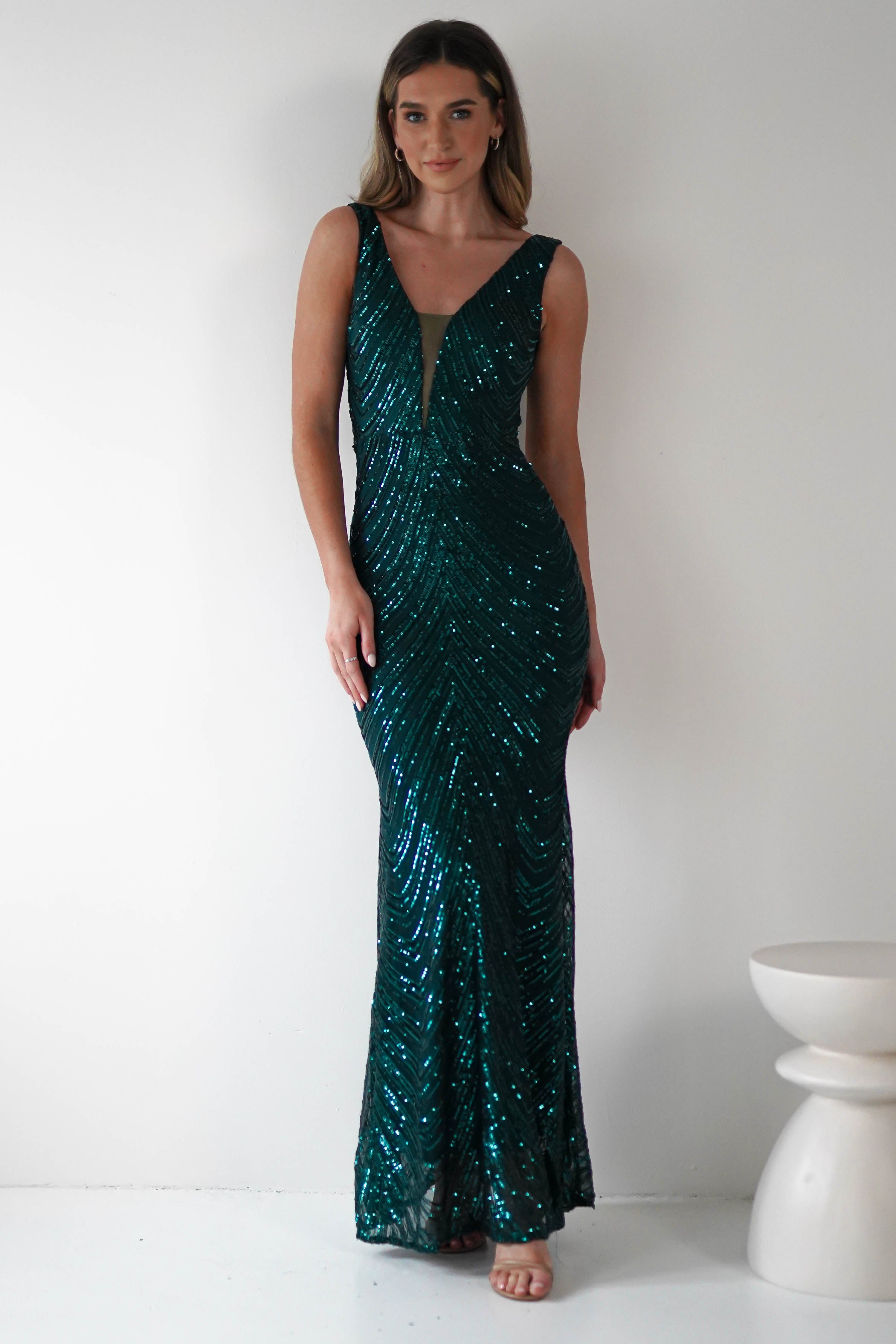 Julietta Sequin Bodycon Maxi Dress | Emerald Green