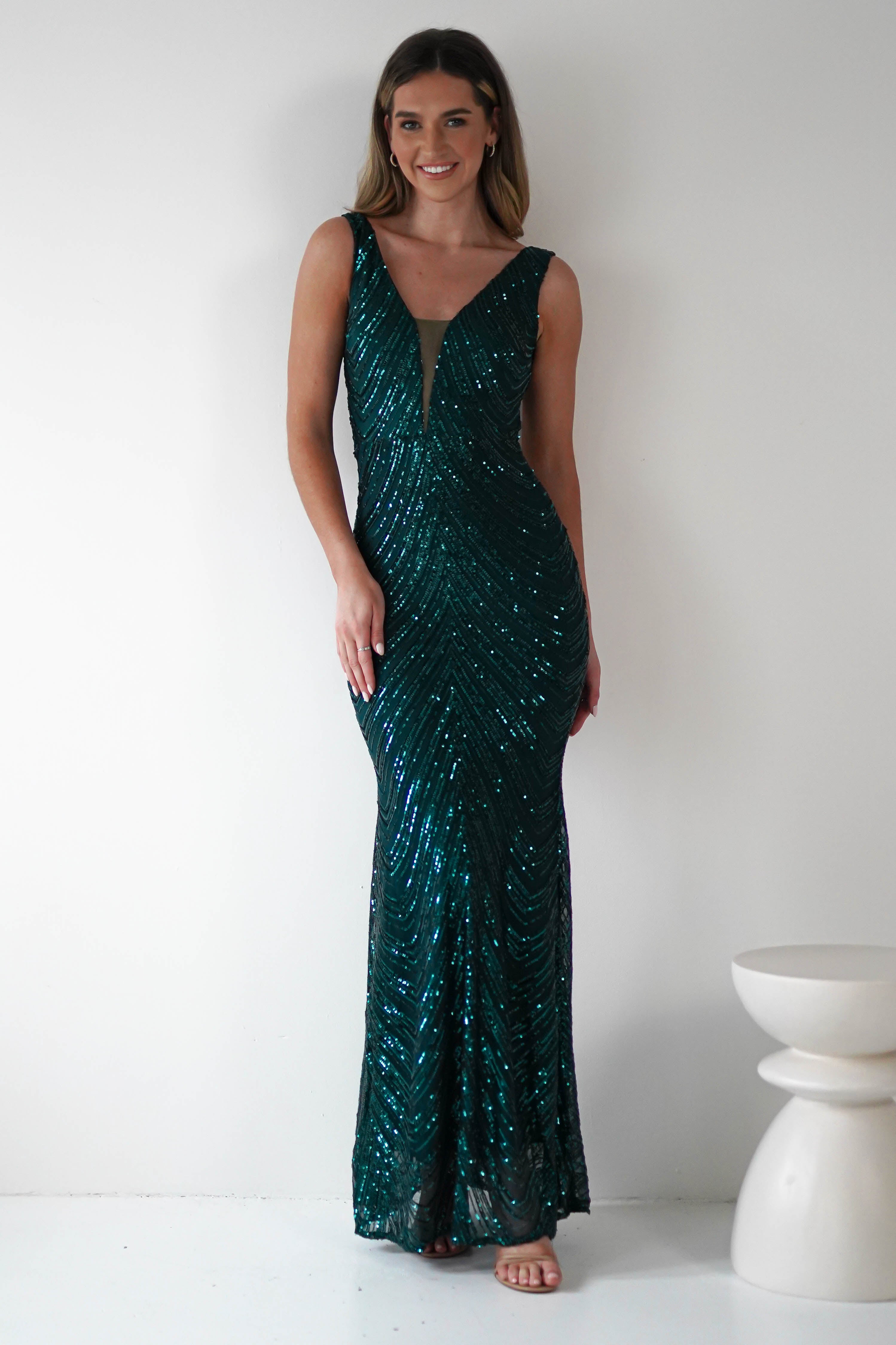 Julietta Sequin Bodycon Maxi Dress | Emerald Green