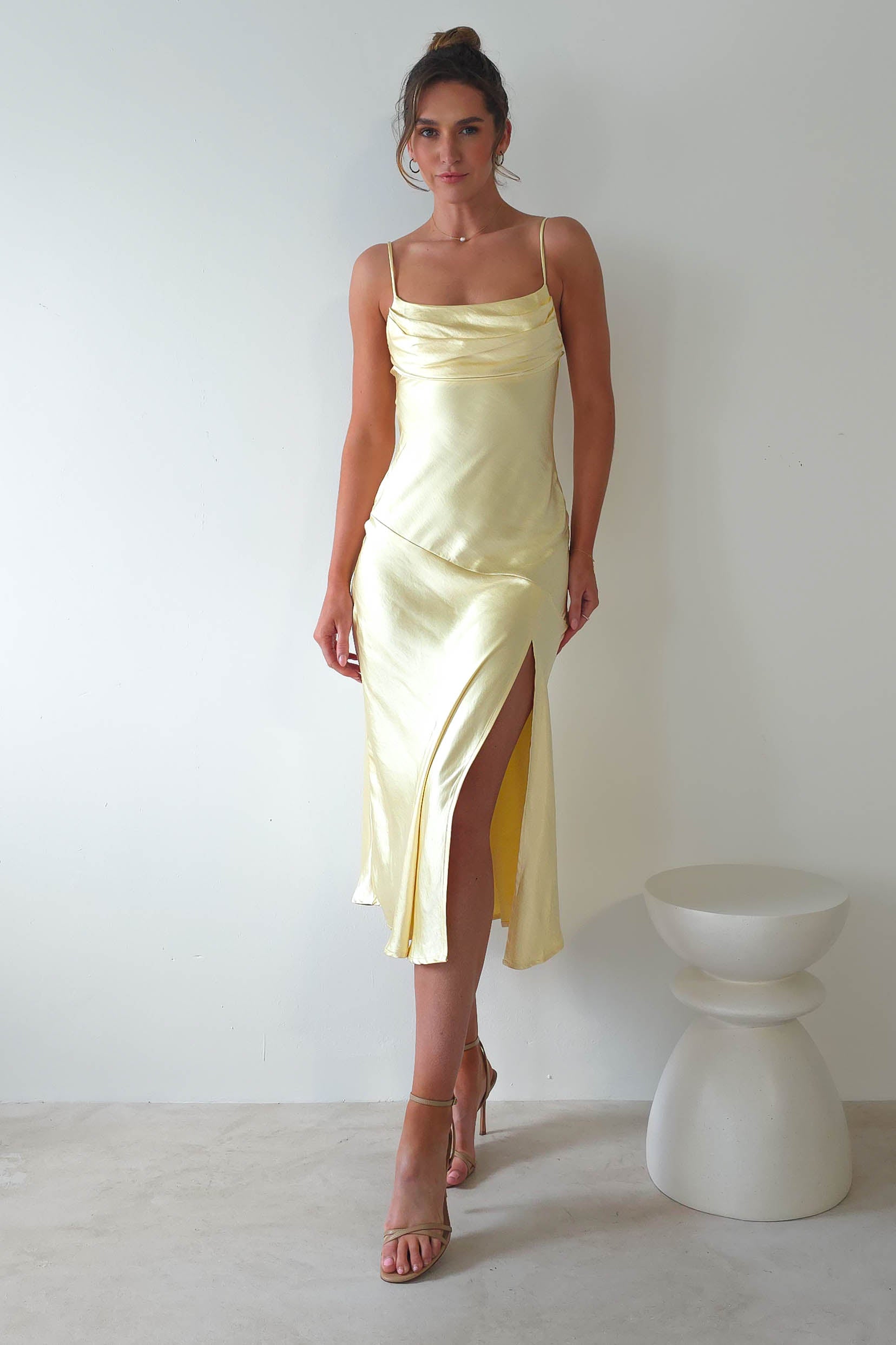 Saphina Soft Satin Midi Dress | Butter Yellow