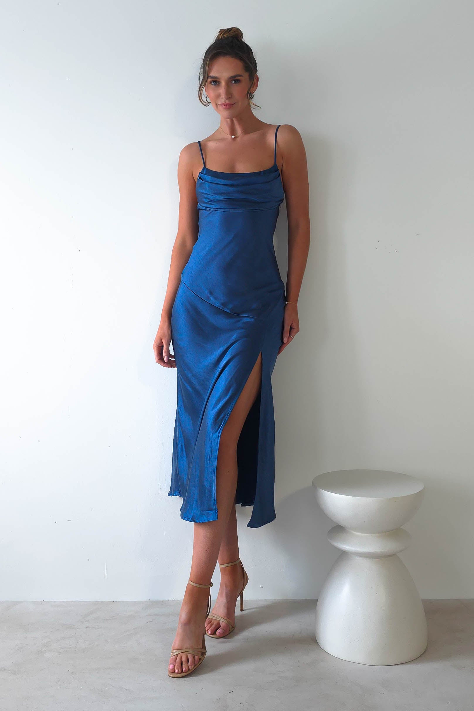 Saphina Soft Satin Midi Dress | Blue