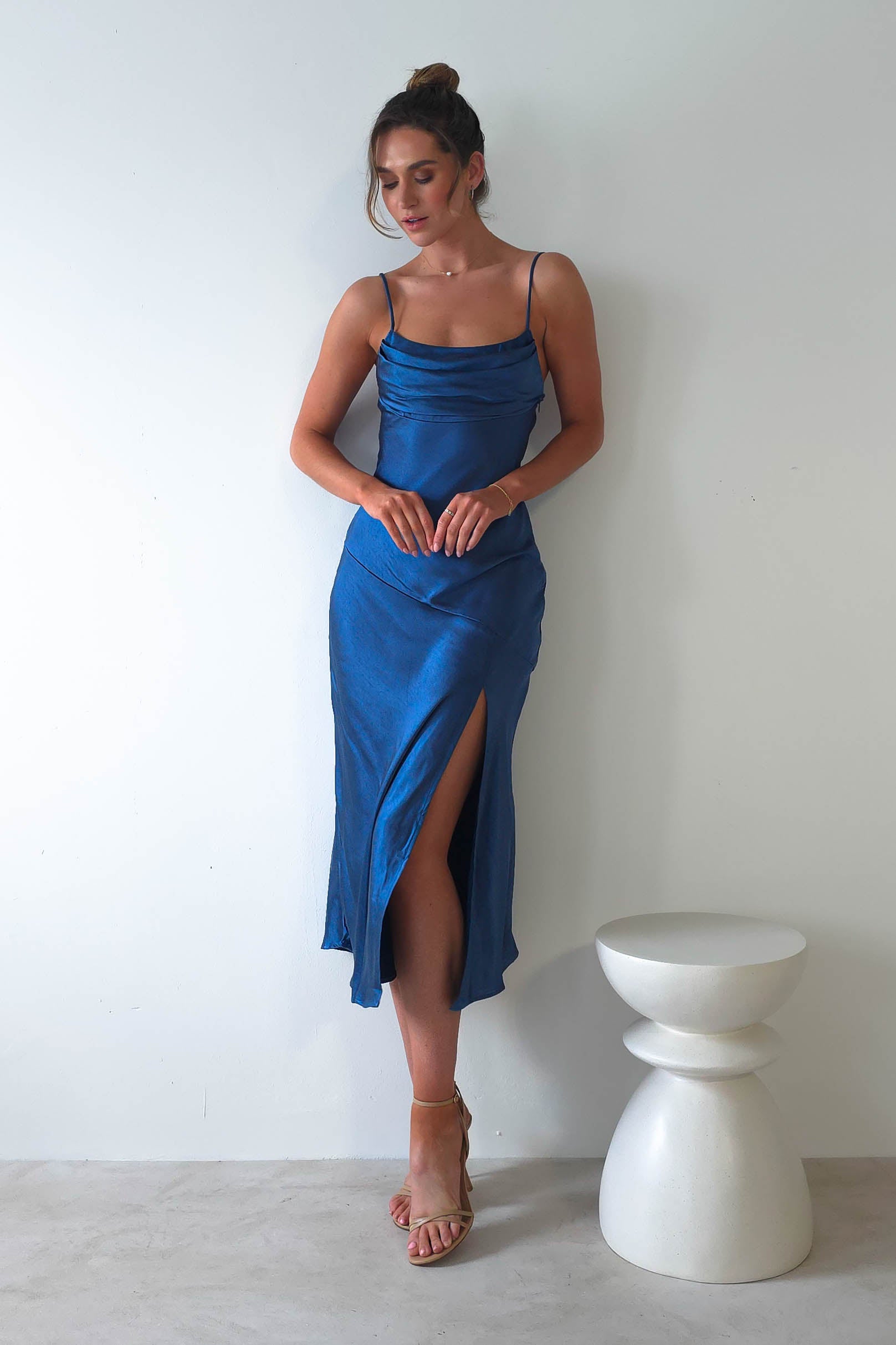 Saphina Soft Satin Midi Dress | Blue