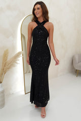 Jozelle Sequin Halterneck Bodycon Gown | Black