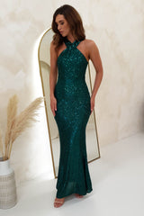 Jozelle Sequin Halterneck Bodycon Gown | Emerald Green