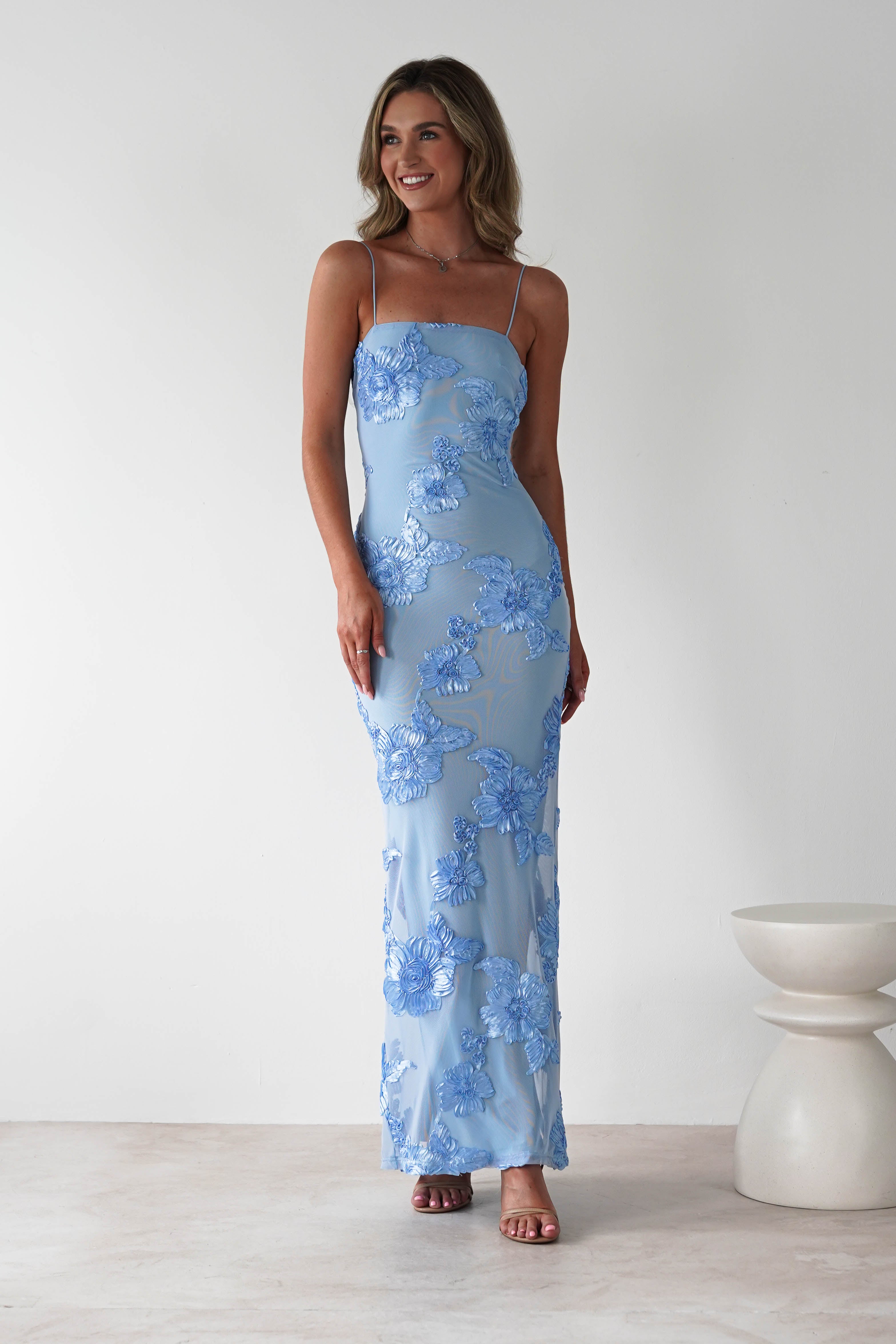 Alvana Floral Appliqué Maxi Dress | Blue | Oh Hello Clothing | S (8)