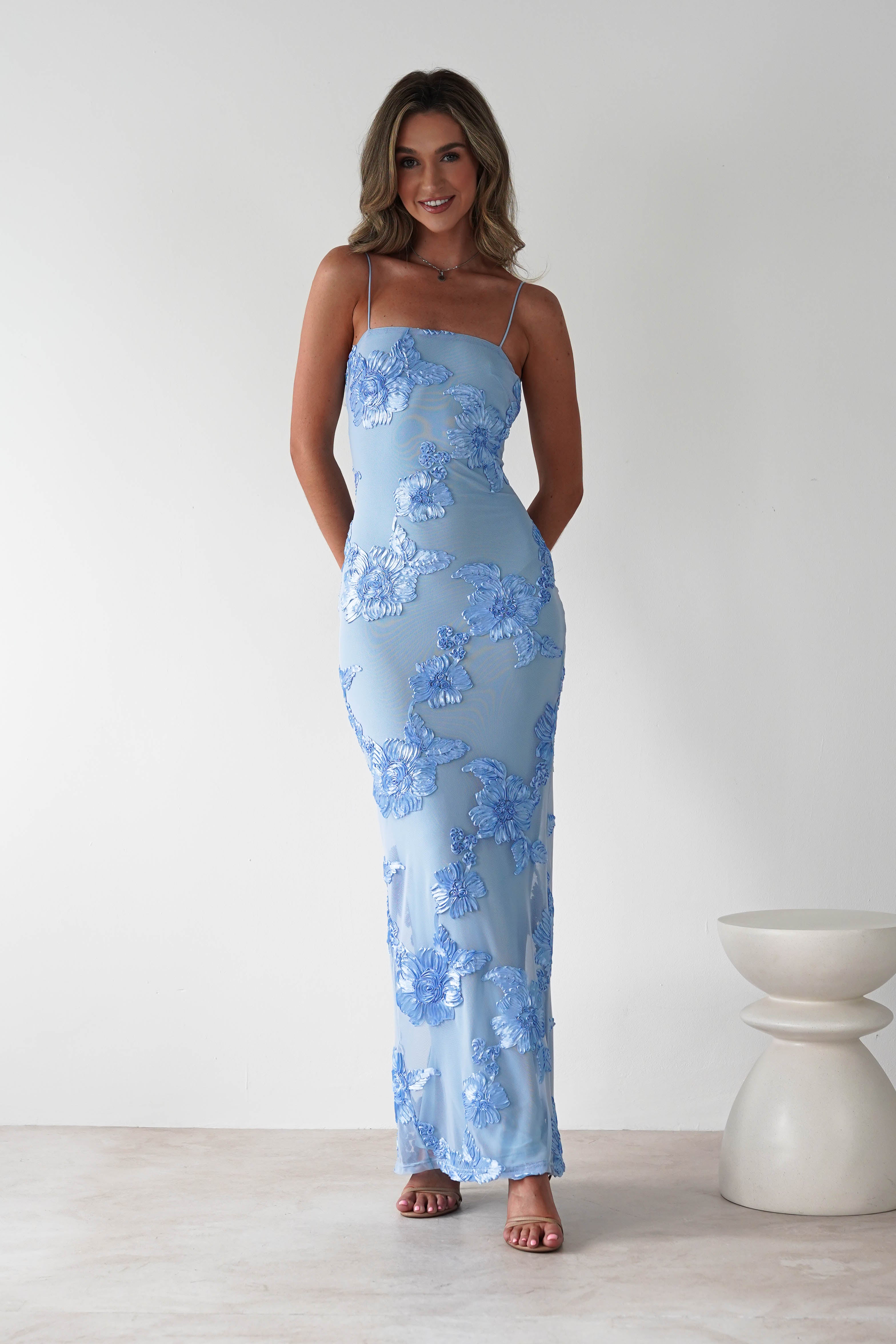 Alvana Floral Appliqué Maxi Dress | Blue | Oh Hello Clothing | S (8)