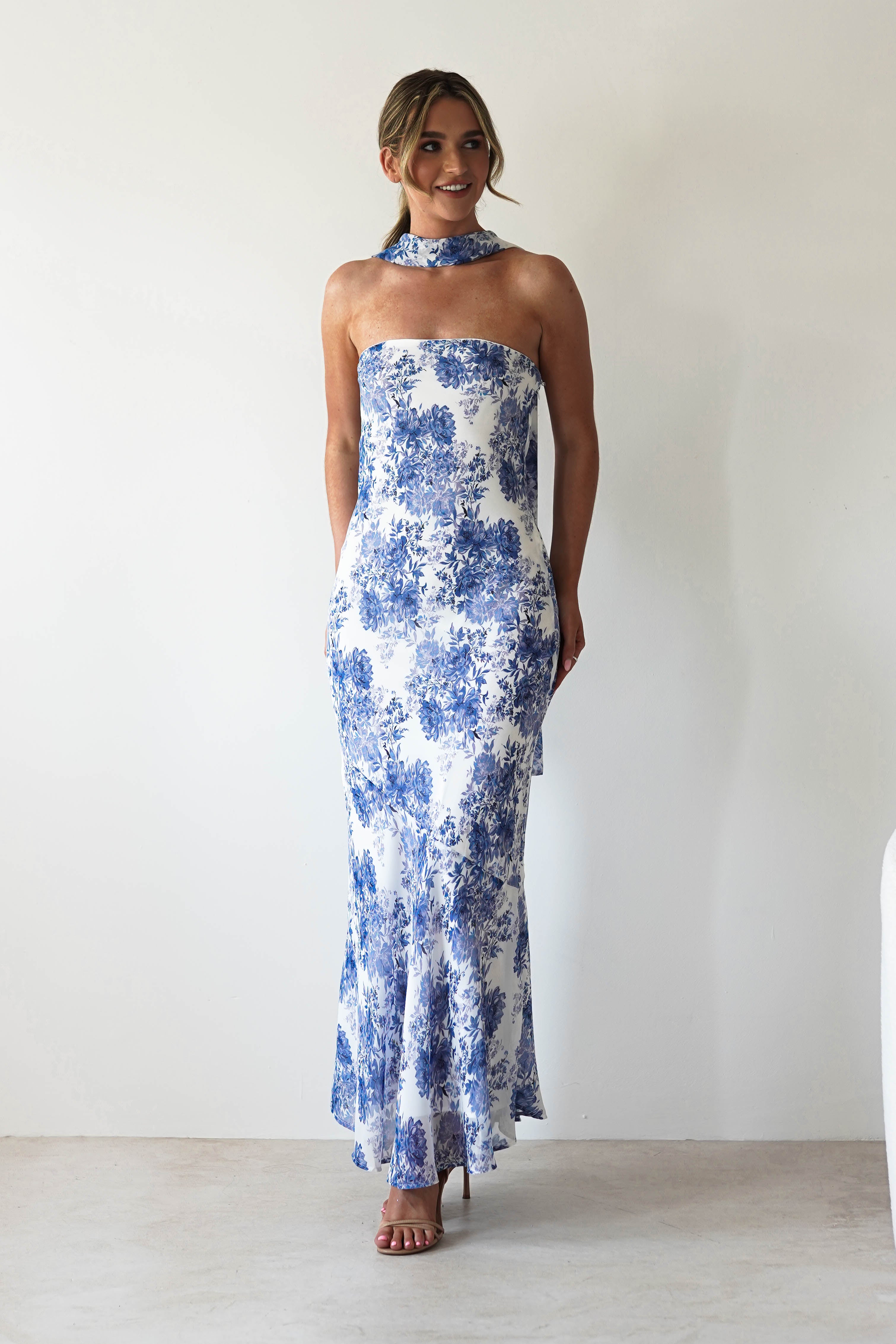 Charlene Floral Chiffon Maxi Dress | Blue Print | Oh Hello Clothing | S (8)