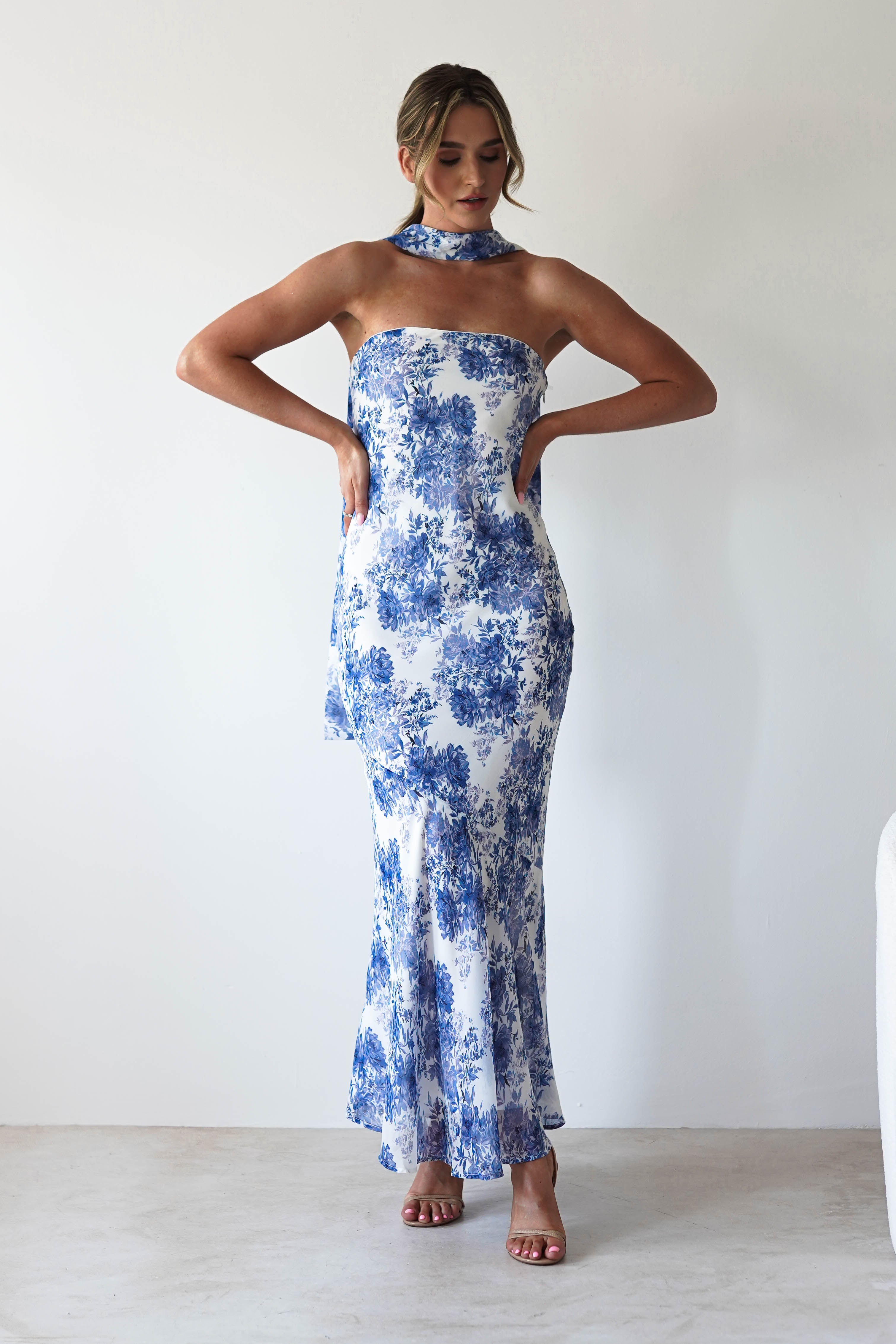 Charlene Floral Chiffon Maxi Dress | Blue Print | Oh Hello Clothing | S (8)