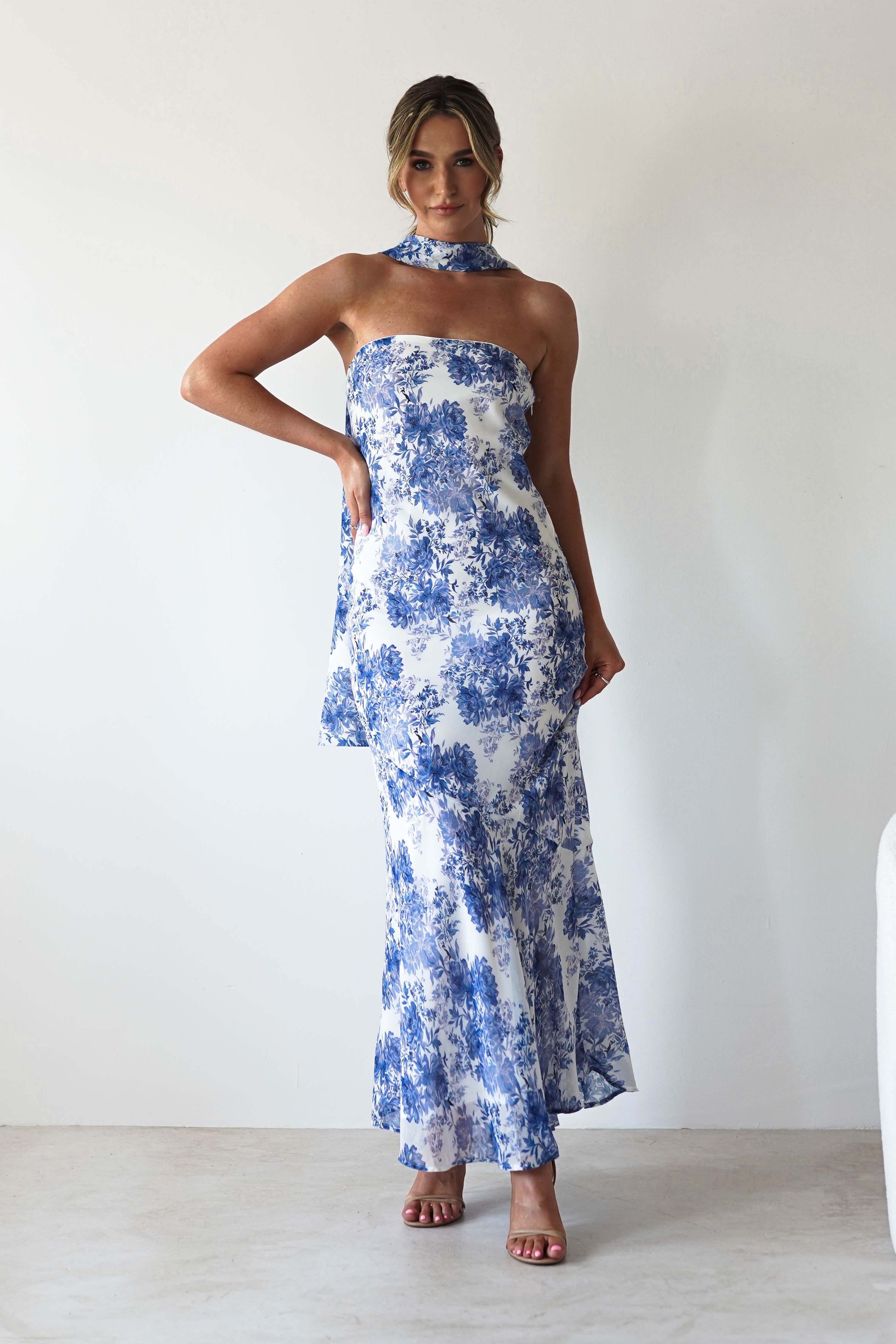 Charlene Floral Chiffon Maxi Dress | Blue Print | Oh Hello Clothing | S (8)