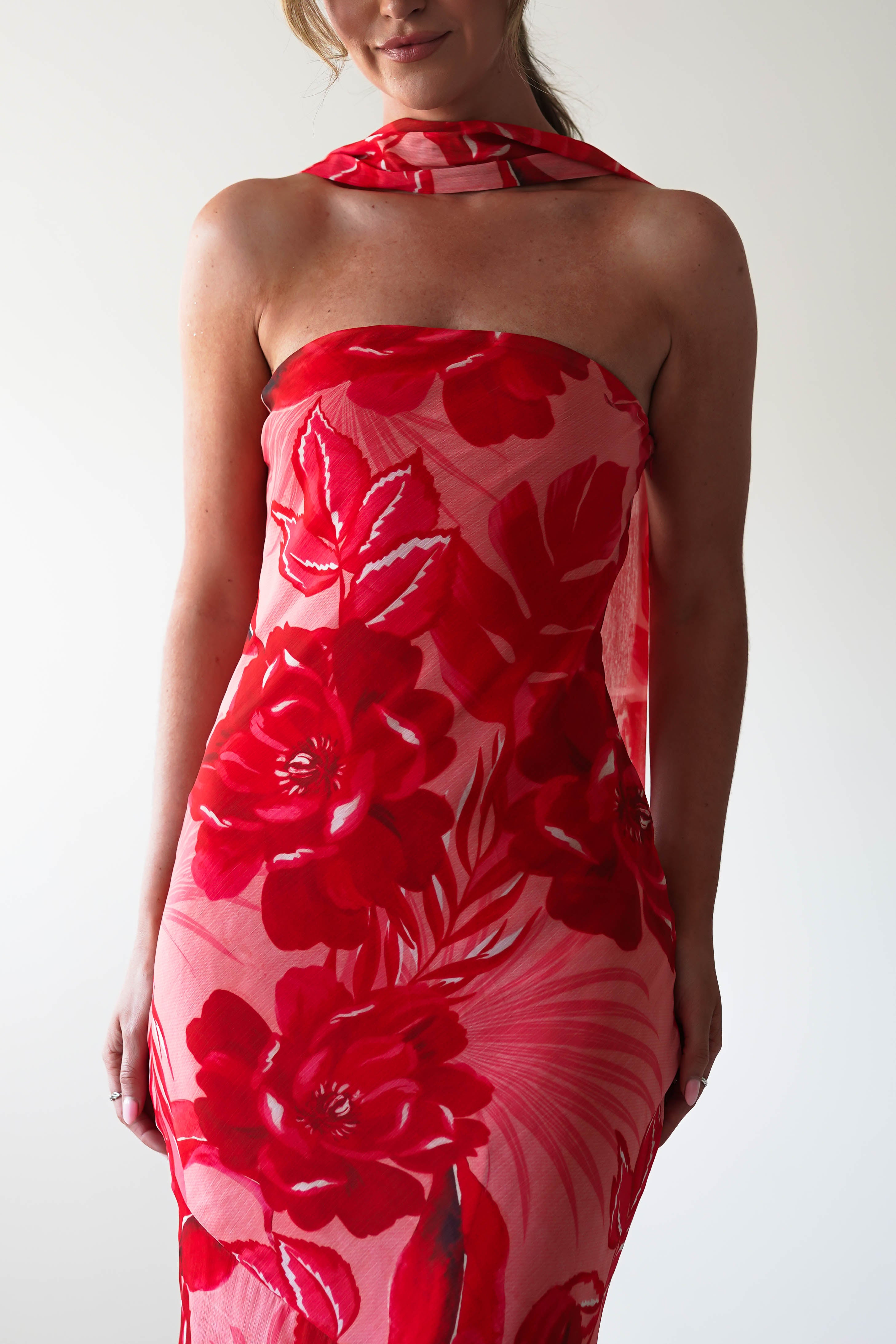 Charlene Floral Chiffon Maxi Dress | Red Print | Oh Hello Clothing | S (8)