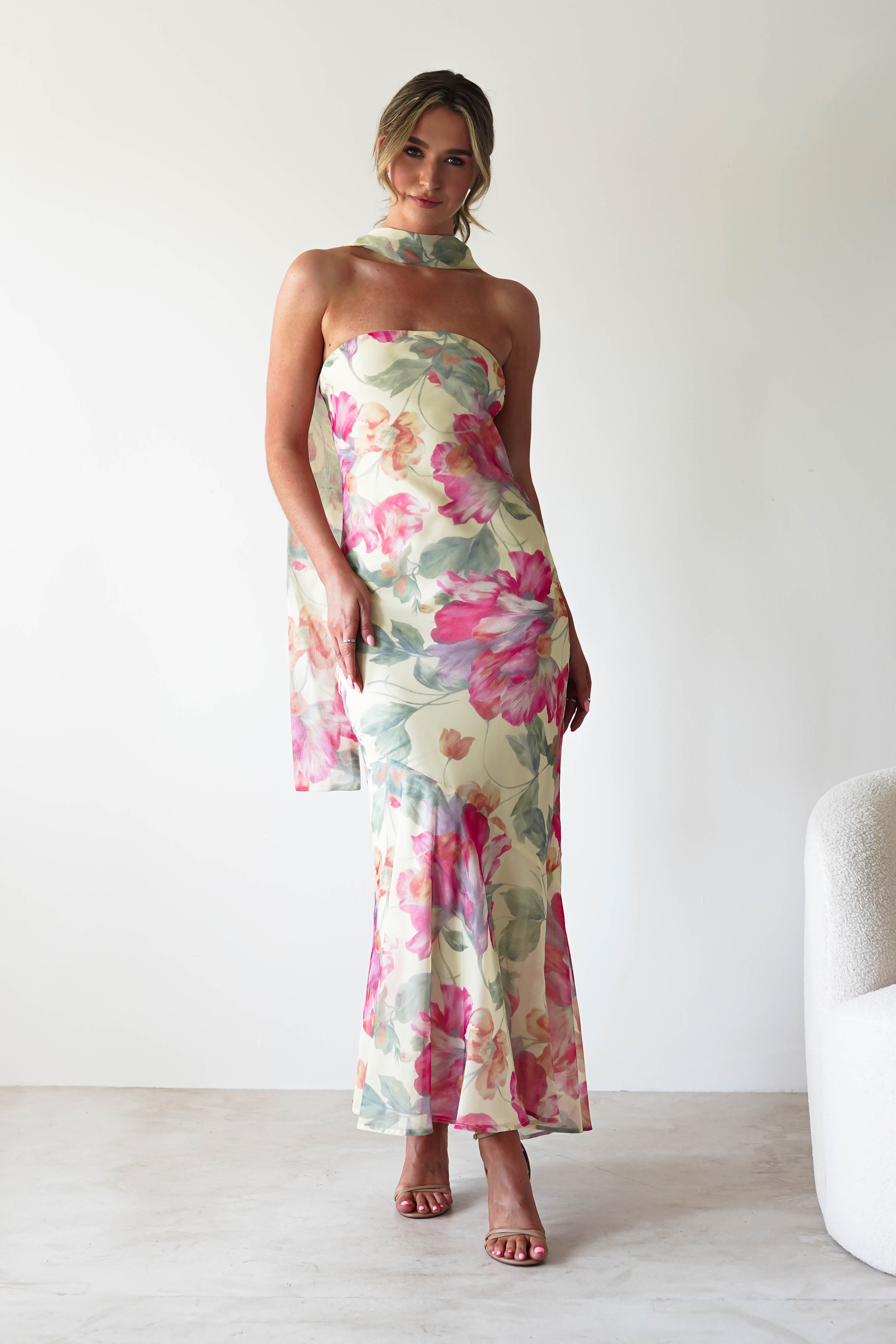 Charlene Floral Chiffon Maxi Dress | Yellow Print | Oh Hello Clothing | S (8)
