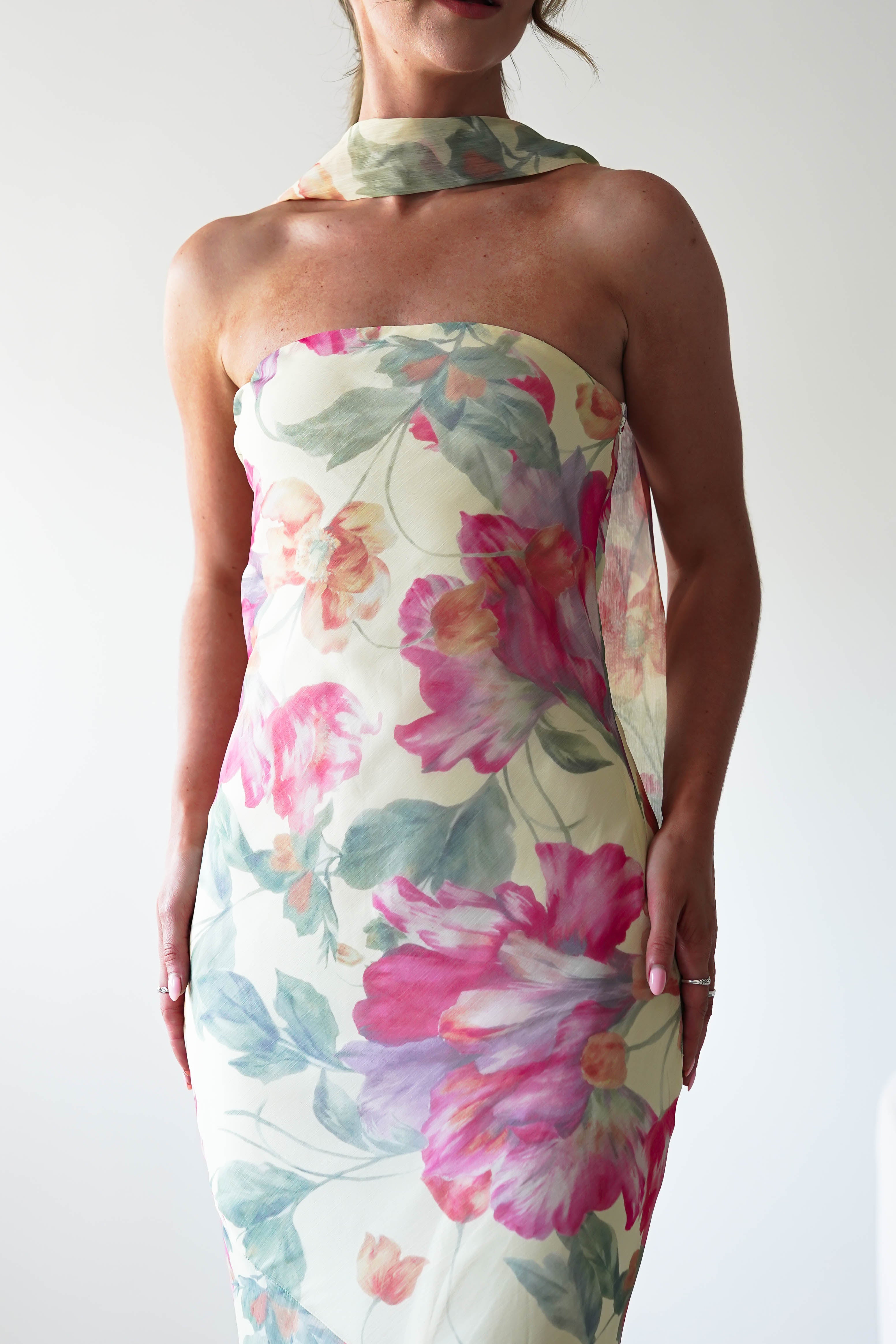 Charlene Floral Chiffon Maxi Dress | Yellow Print | Oh Hello Clothing | S (8)