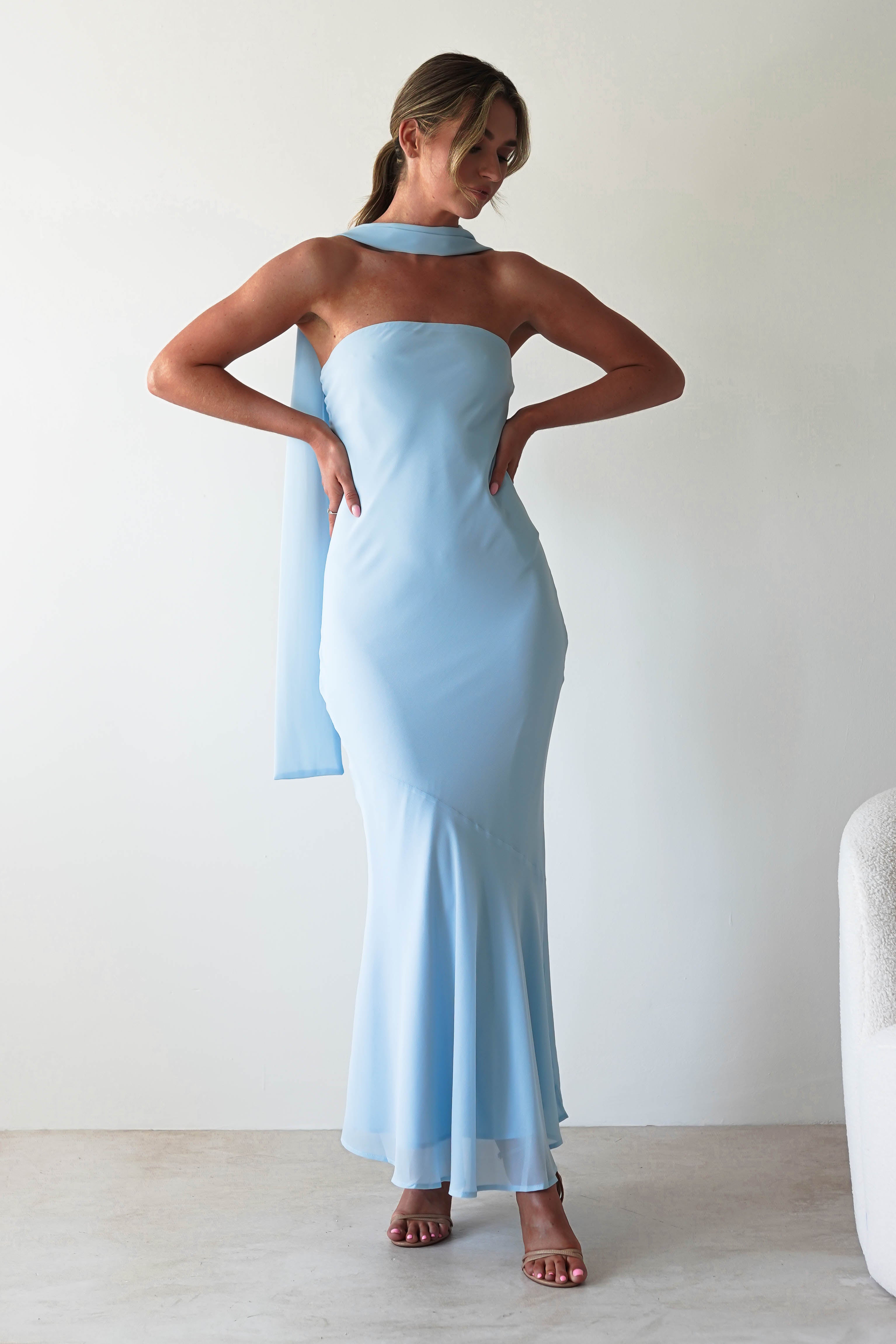 Carli Strapless Chiffon Maxi Dress | Blue | Oh Hello Clothing | S (8)