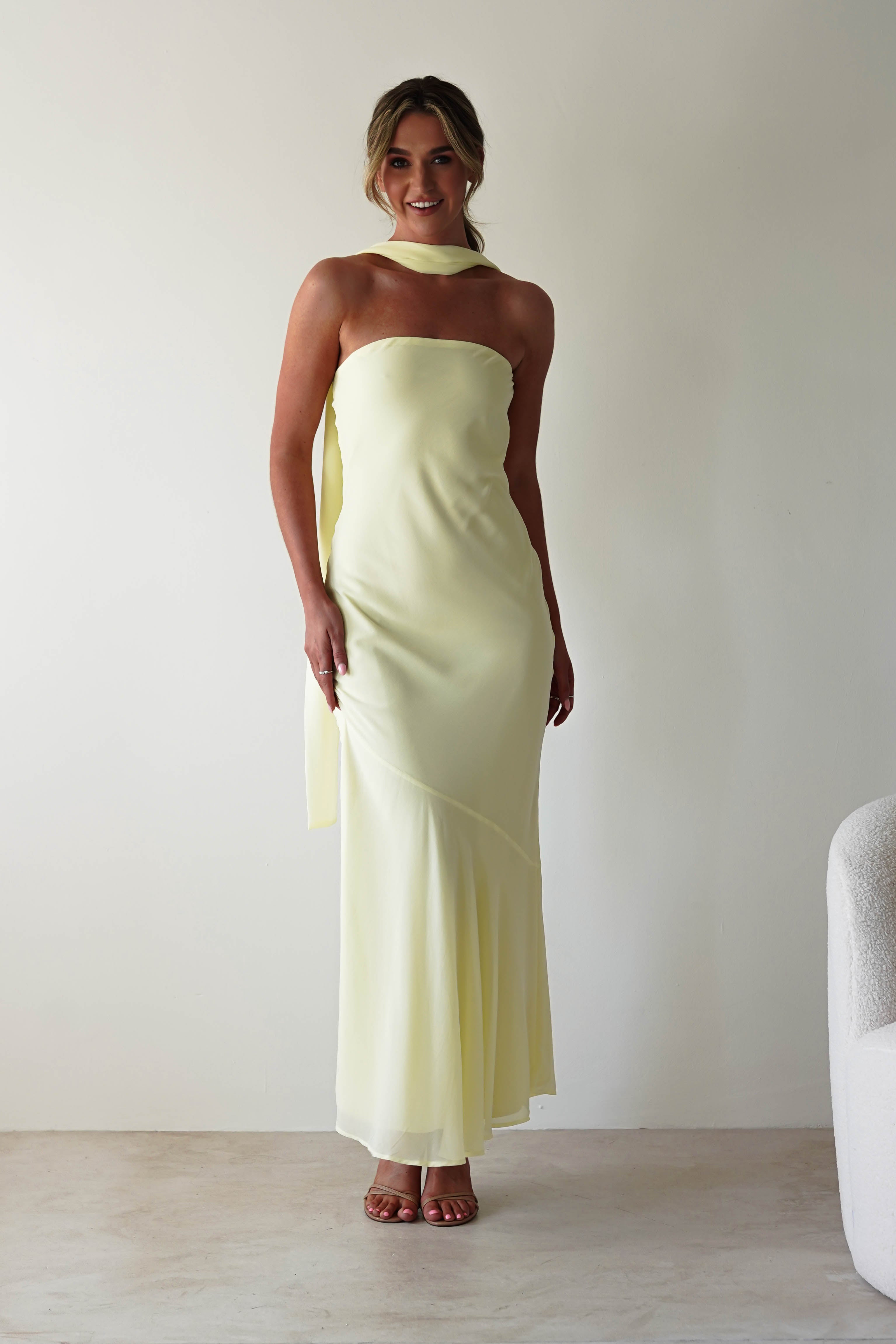 Carli Strapless Chiffon Maxi Dress | Yellow | Oh Hello Clothing | S (8)