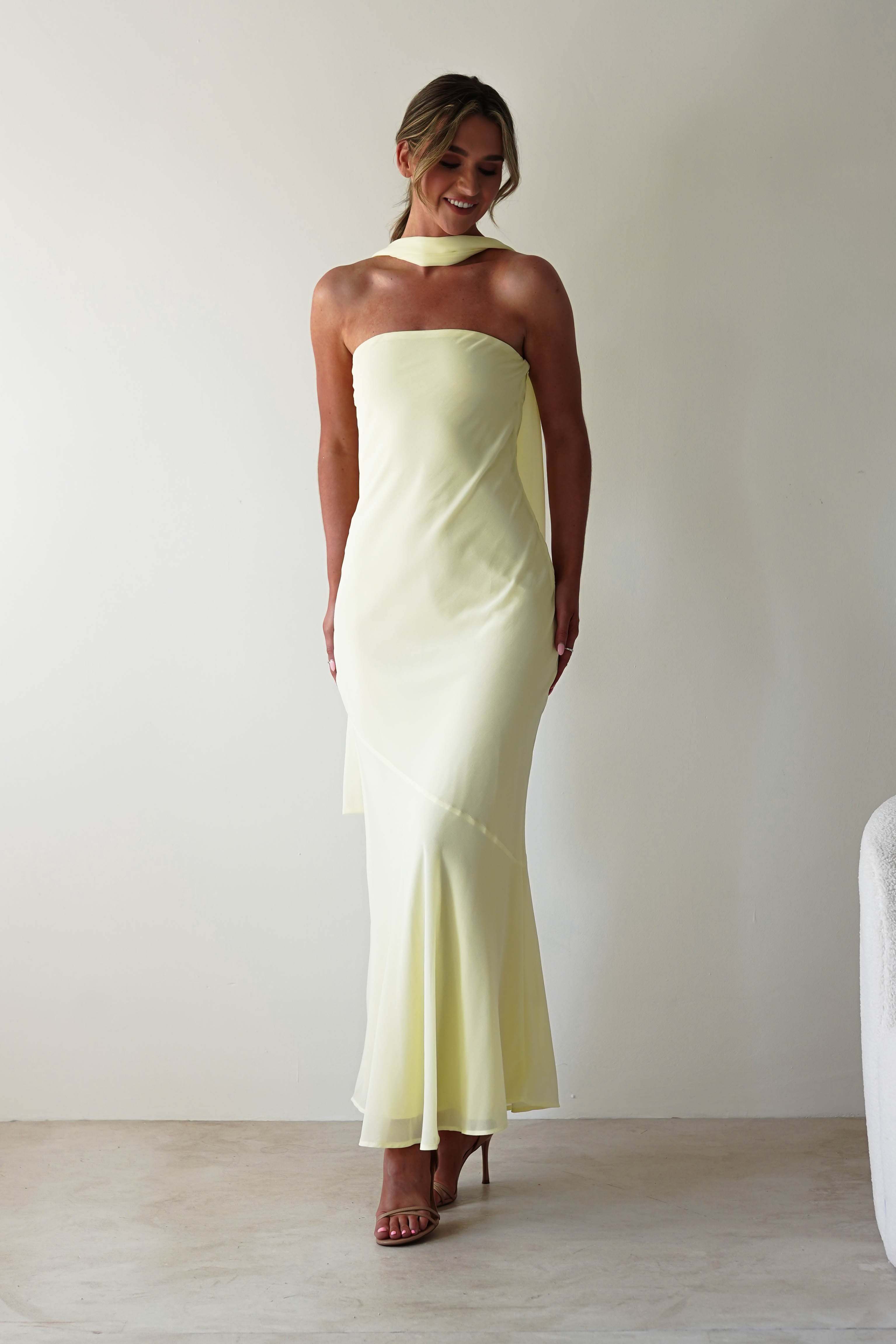 Carli Strapless Chiffon Maxi Dress | Yellow | Oh Hello Clothing | S (8)